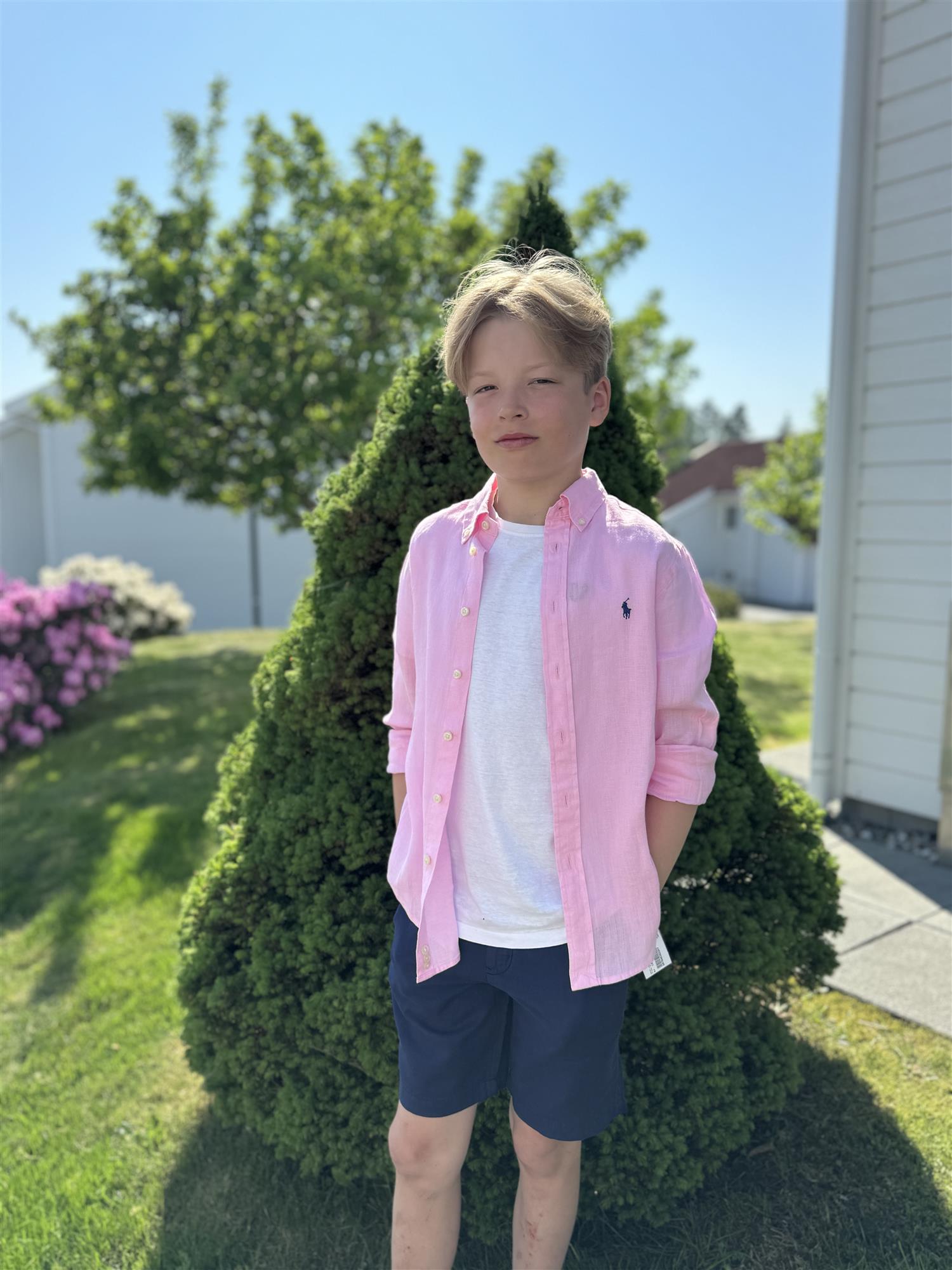 RALPH LAUREN 8-16År Linen Sport Shirt Rosa - Farmor Ingvarda
