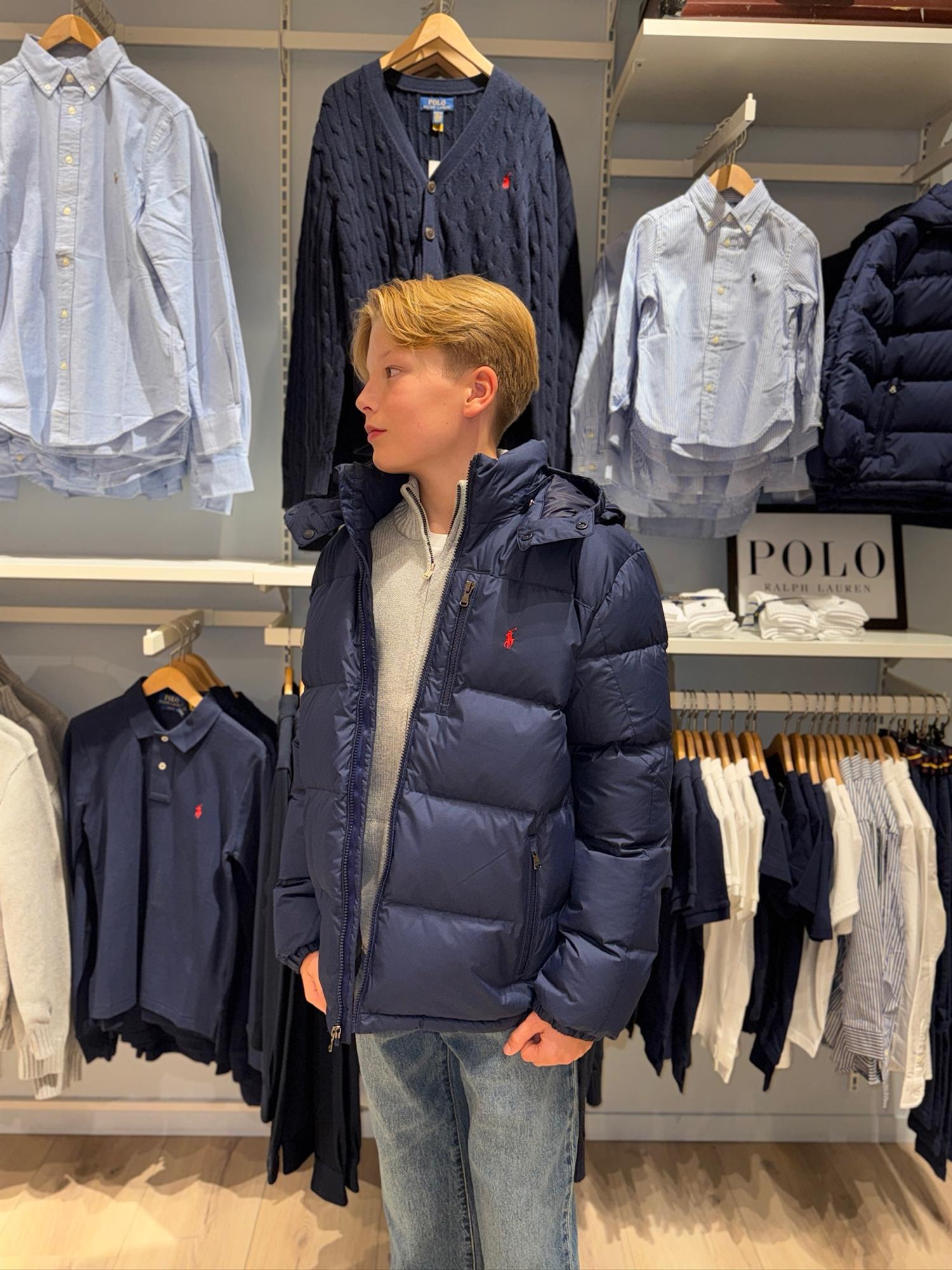 RALPH LAUREN 8-16År Ytterjakke m/hette,Ripstop Mørkeblå
