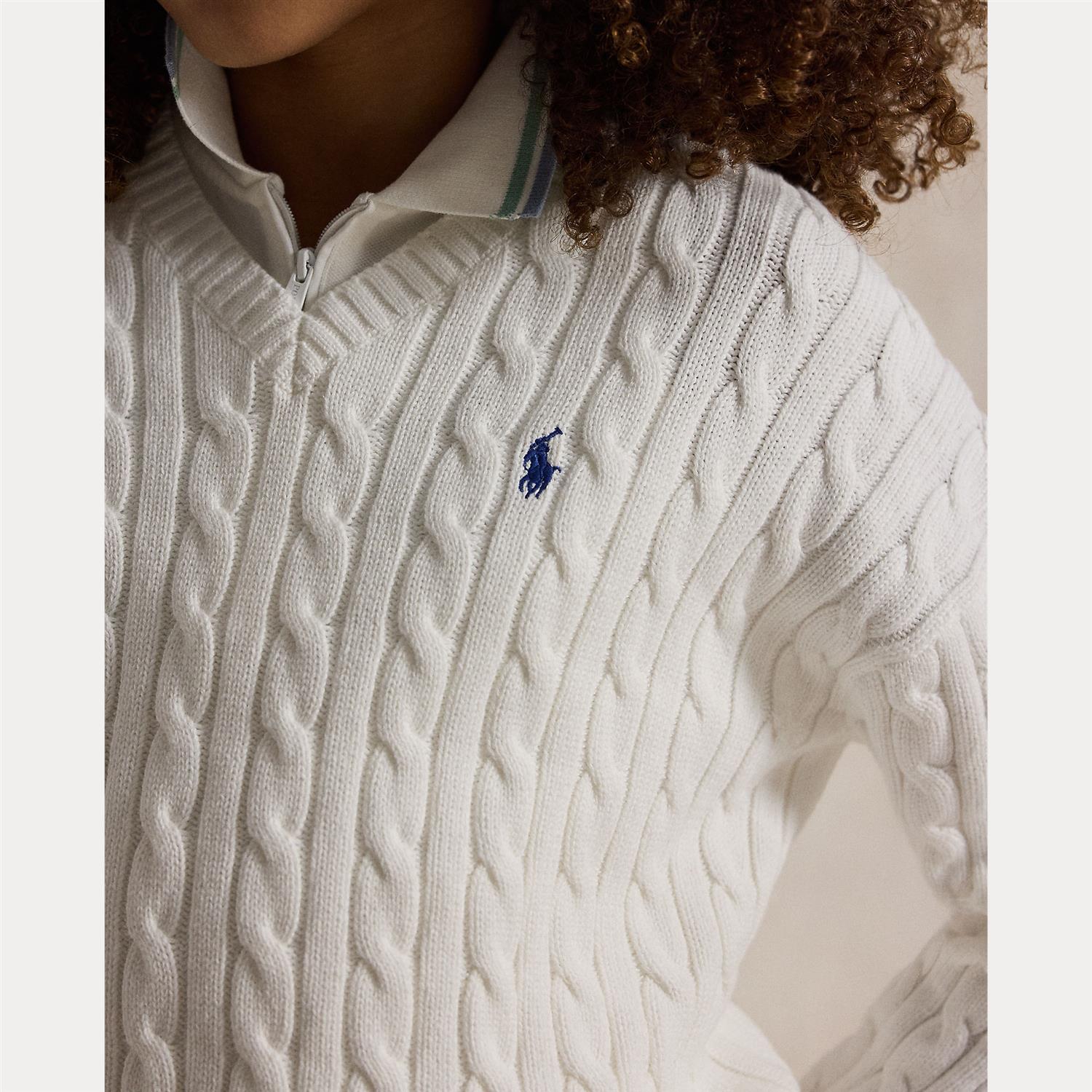 RALPH LAUREN 8-16År Genser m/flettestrikk,Jente Hvit