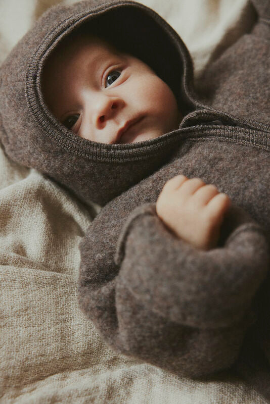 HUTTELIHUT Babydress m/ører,Ullfleece Brown Melange
