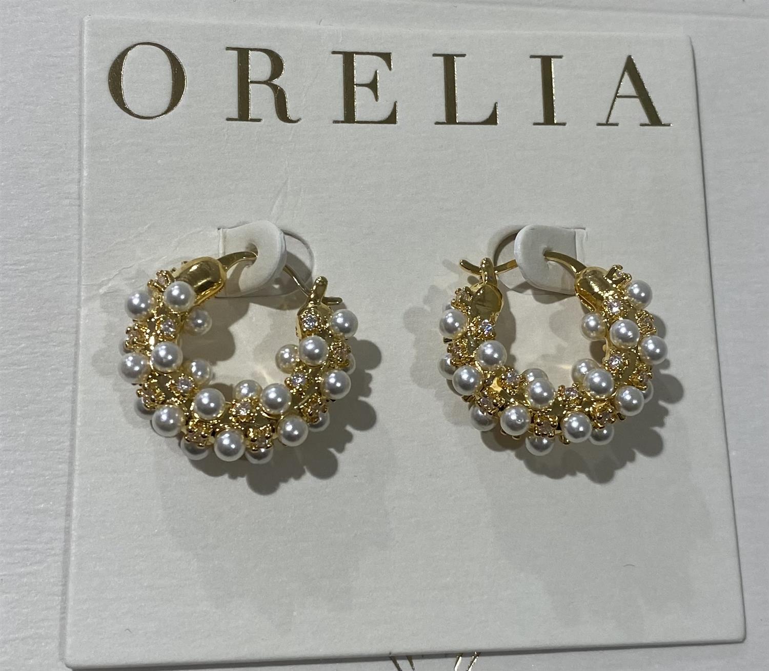 Orelia Pearl & Crystal hoops Gull