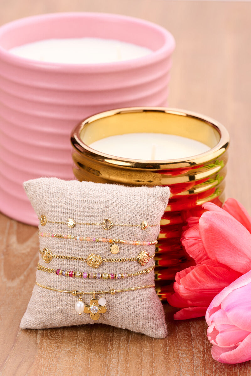 MY JEWELLERY Botanical elastic bracelet with green beads - Farmor Ingvarda