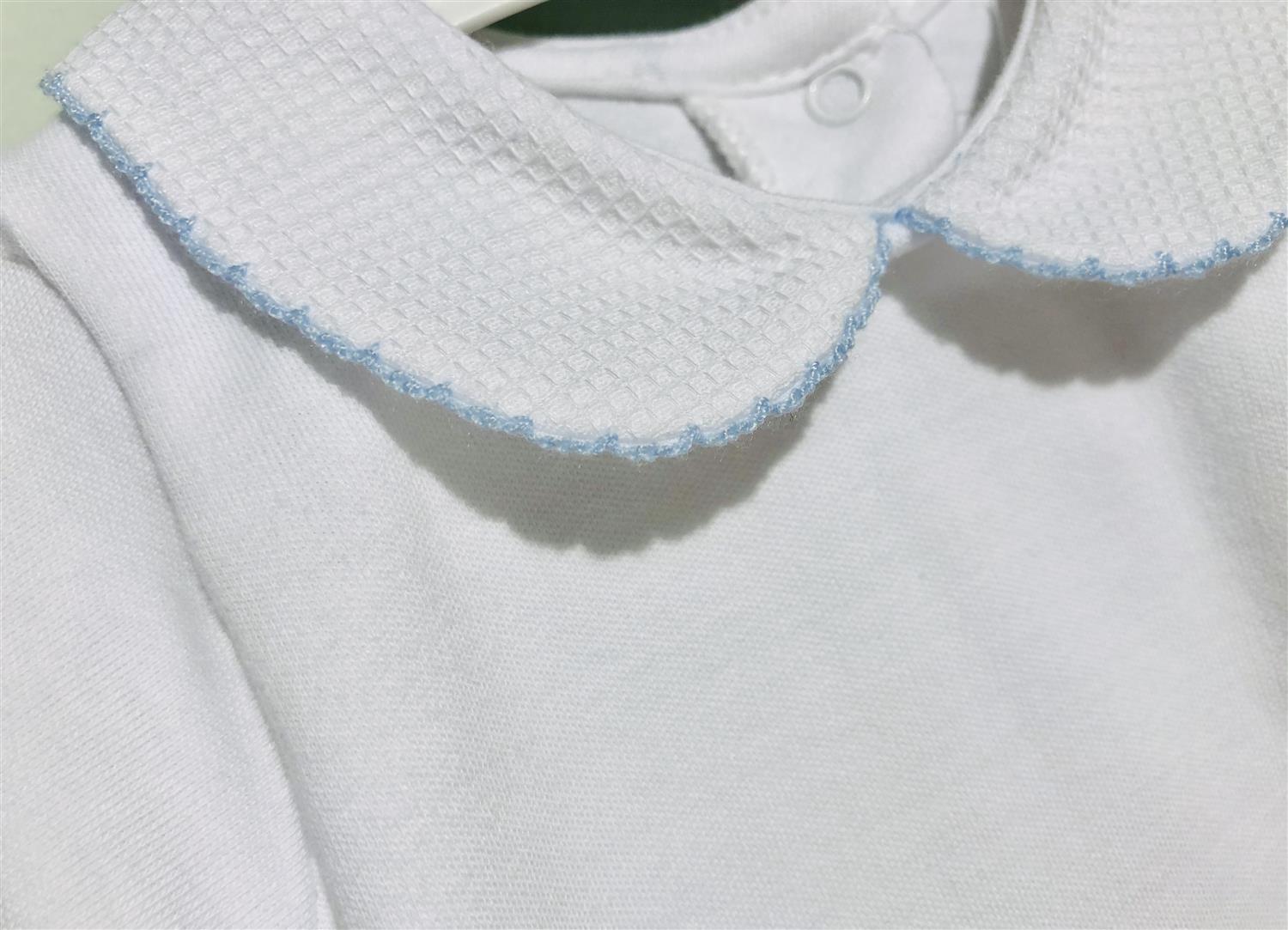 BABIDU 1188 Body Med Vaffelkrage,Lyseblå kant Hvit