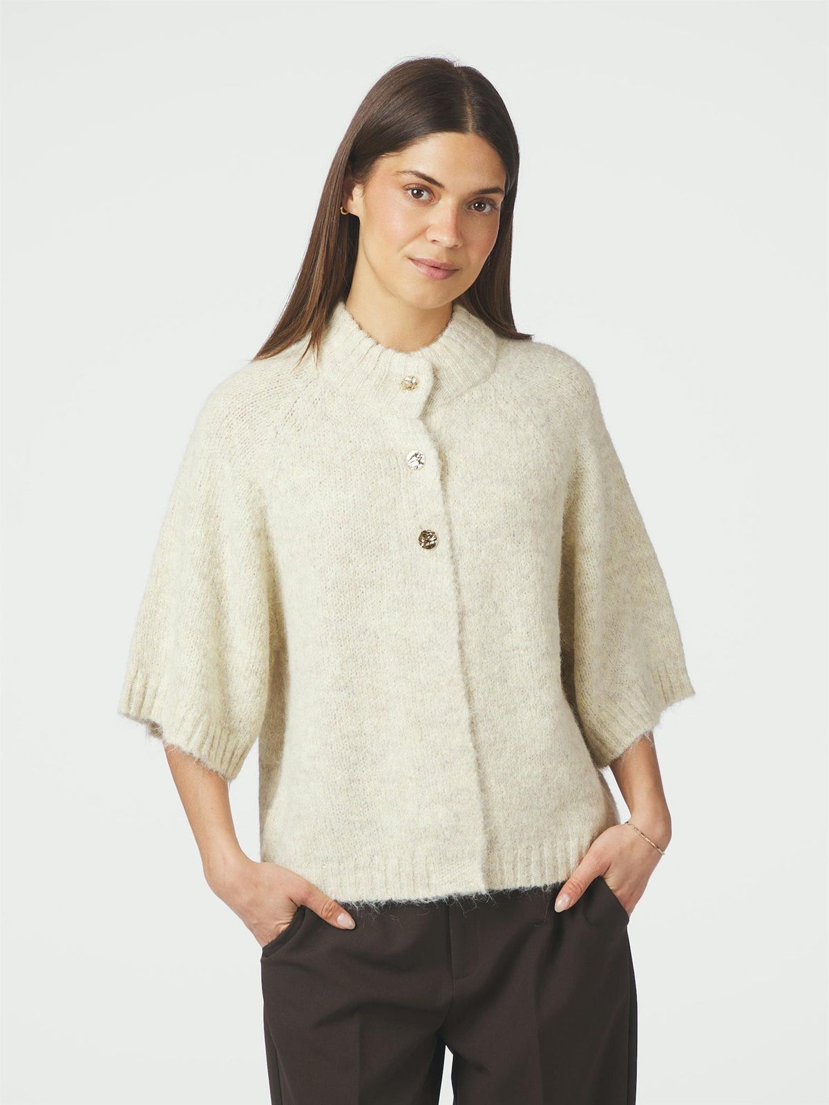 NEO NOIR Benuta Fluffy Knit Cardigan Off White