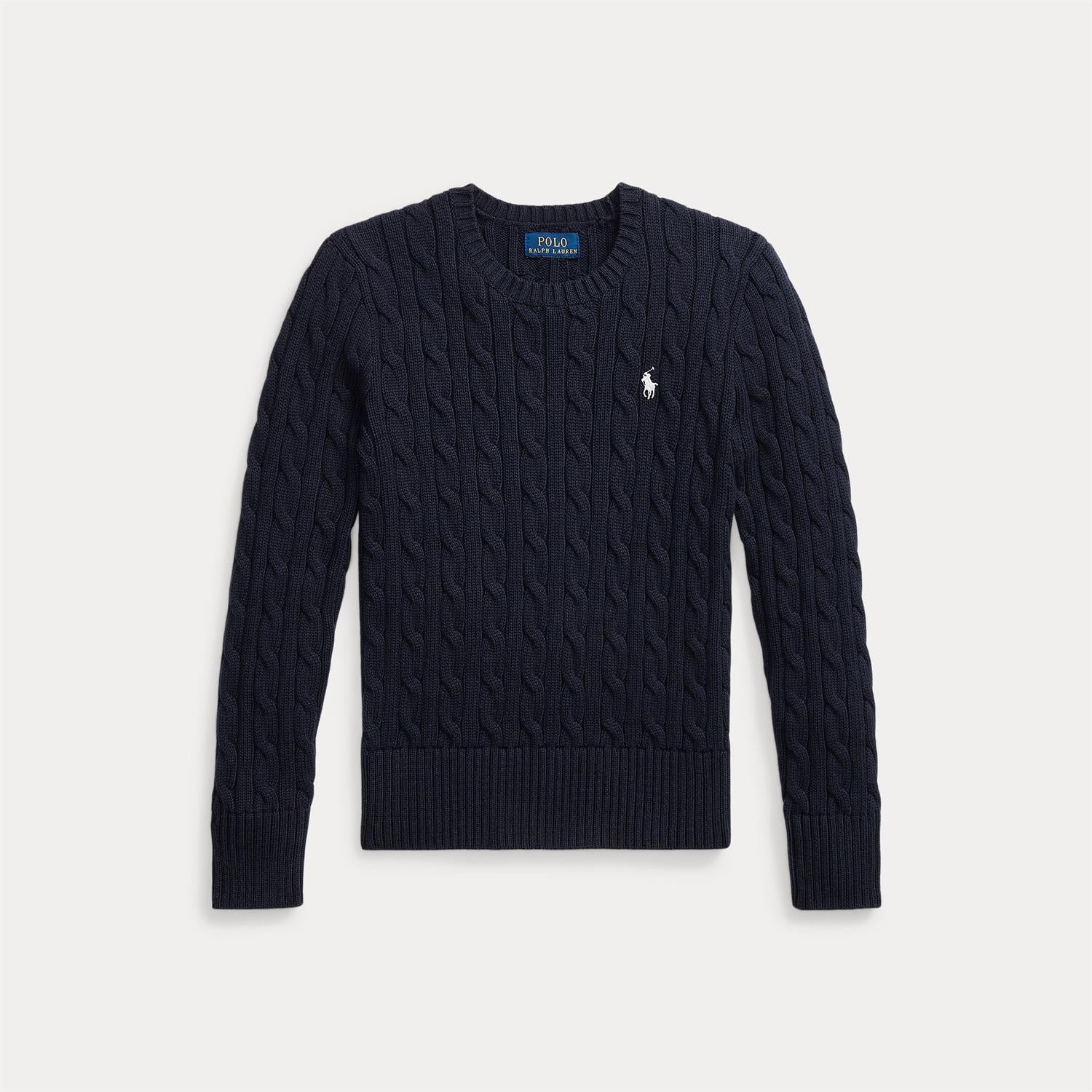 RALPH LAUREN 8-16År Genser m/flettestrikk,Jente Mørkeblå