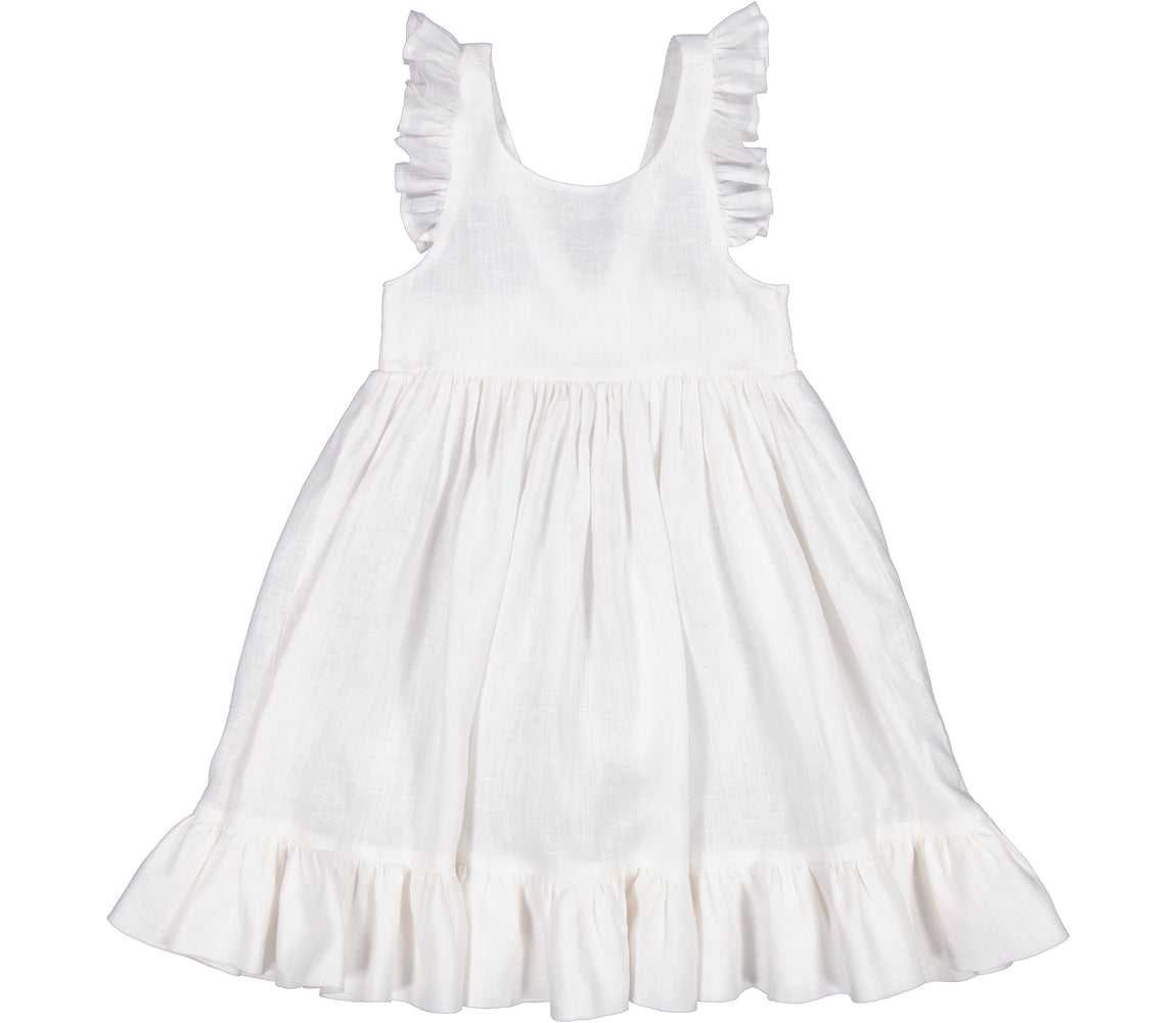 MARMAR COPENHAGEN 3-12ÅR Danita Frill Dress,Linen Hvit