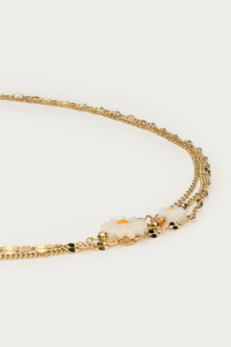 MY JEWELLERY Botanical triple necklace with white flowers - Farmor Ingvarda