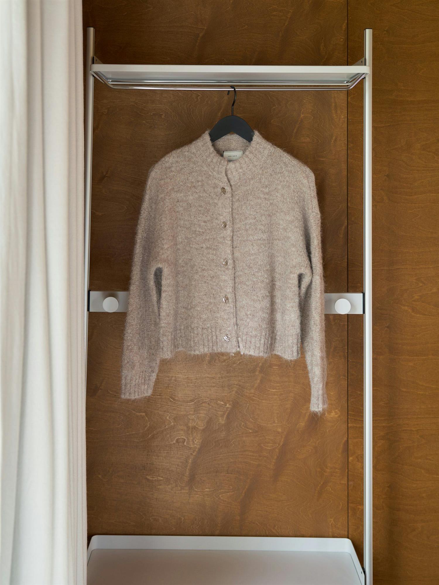 NEO NOIR Taura Fluffy Knit Cardigan Beige Melert