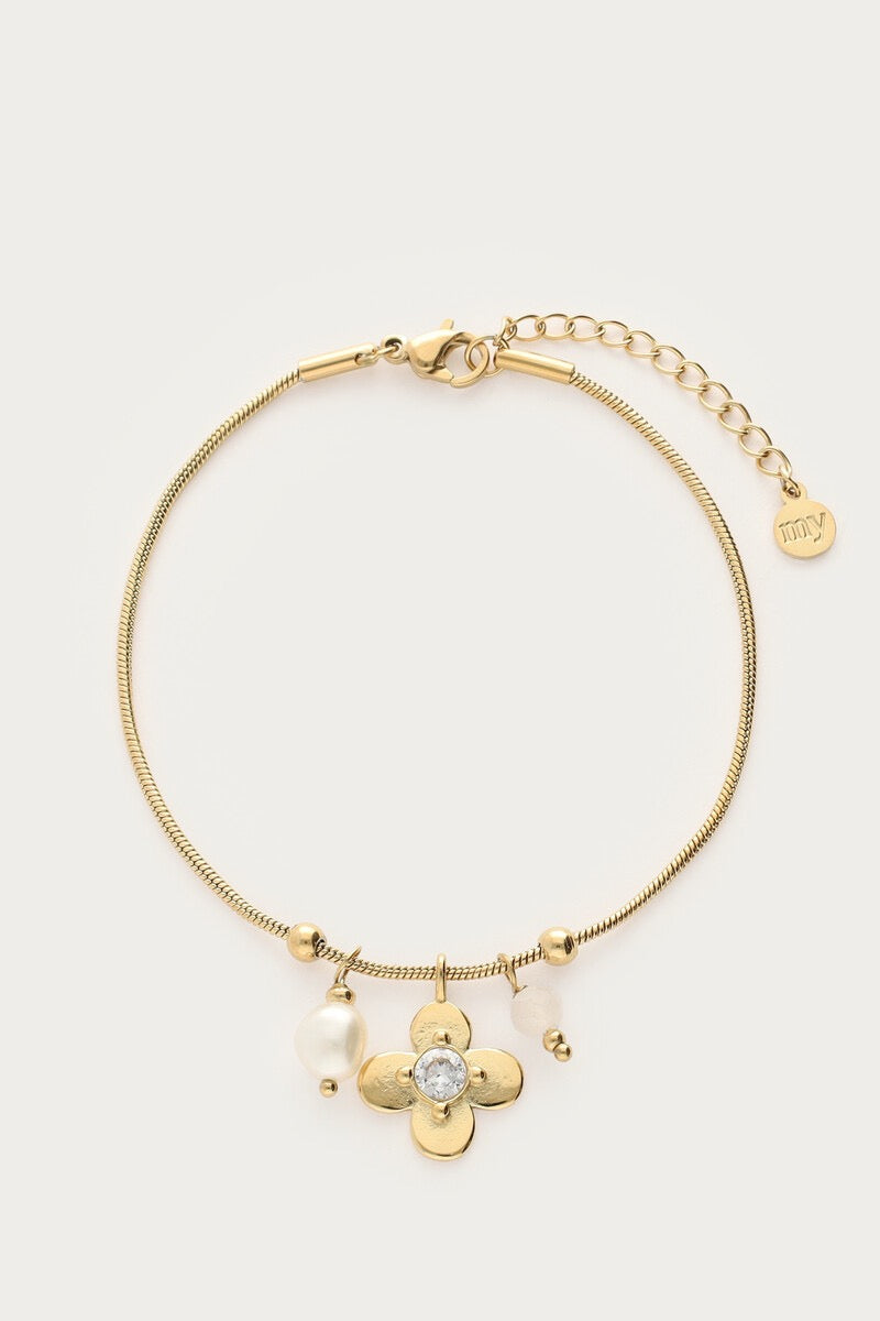 MY JEWELLERY Botanical bracelet with flower and rhinestone - Farmor Ingvarda