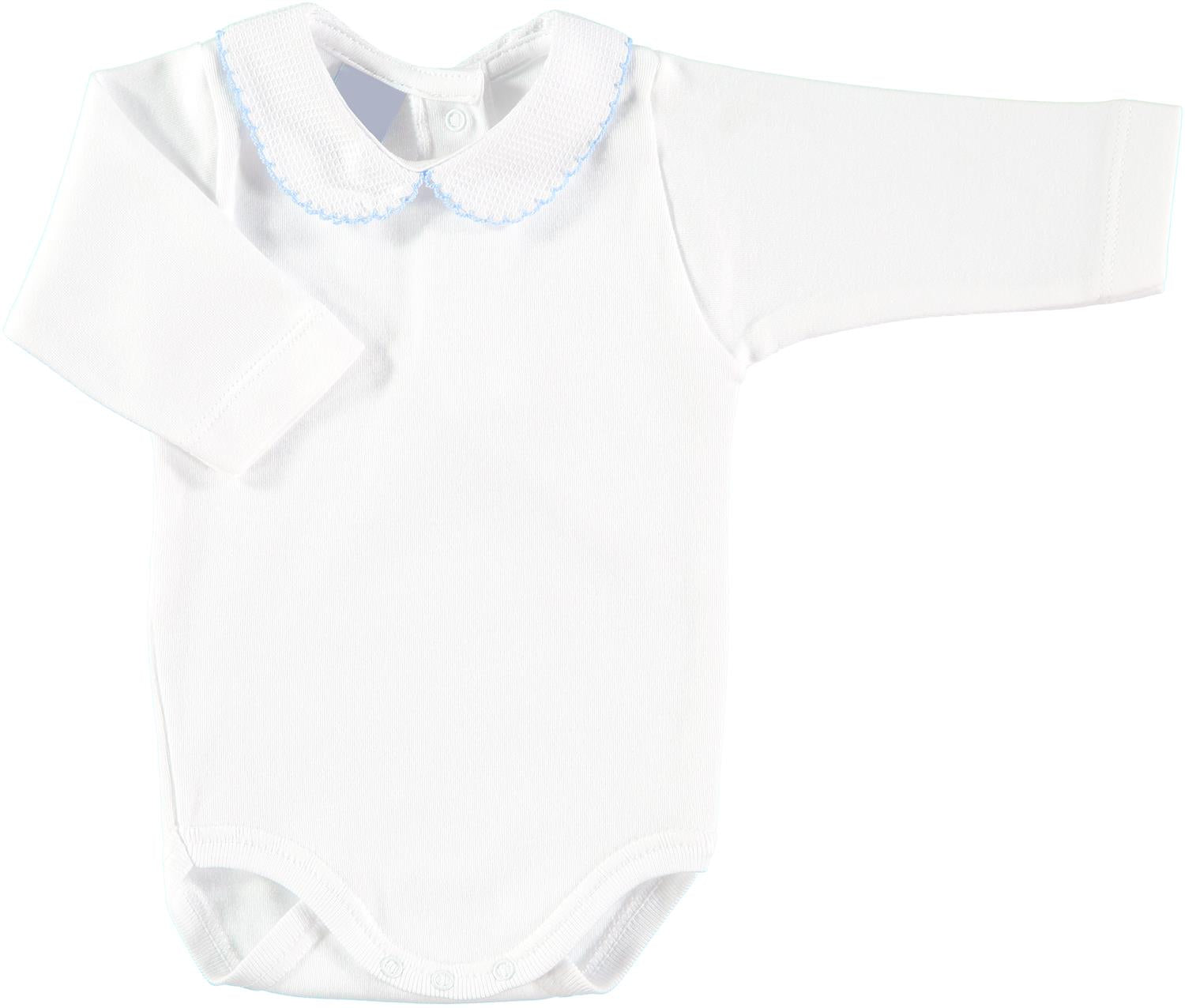 BABIDU 1188 Body Med Vaffelkrage,Lyseblå kant Hvit