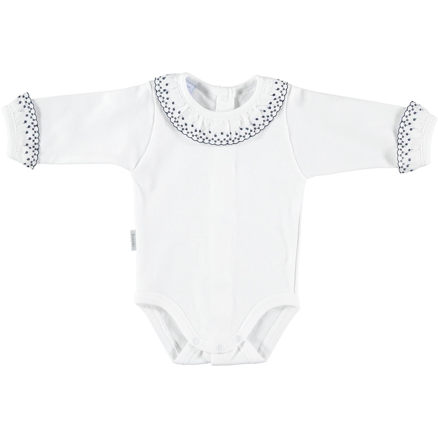 BABIDU 1191 Body m/mørkeblå blondekrage Hvit