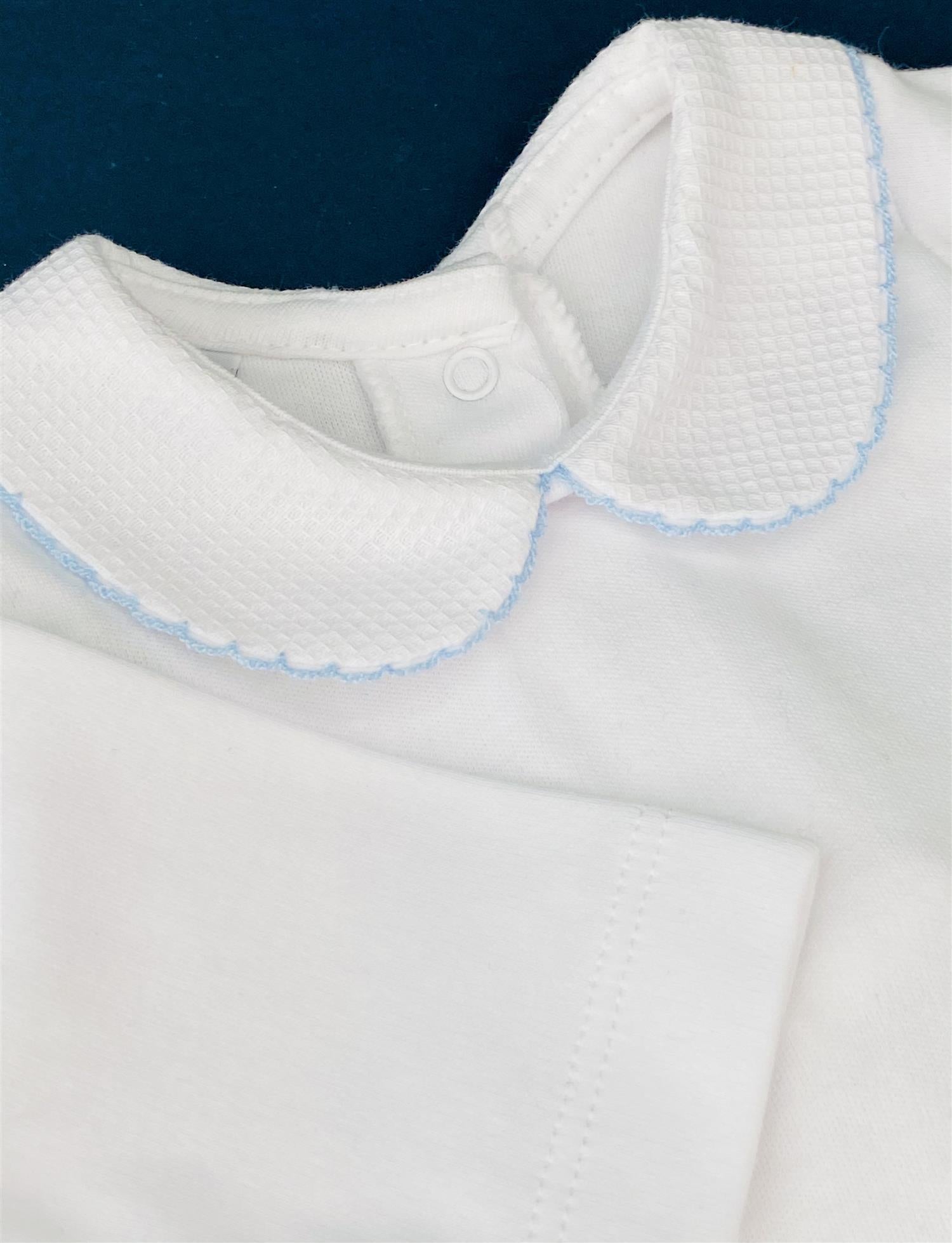 BABIDU 1188 Body Med Vaffelkrage,Lyseblå kant Hvit