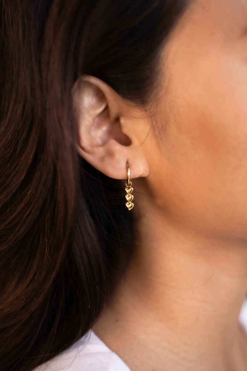 My Jewellery Earrings with three hearts gold