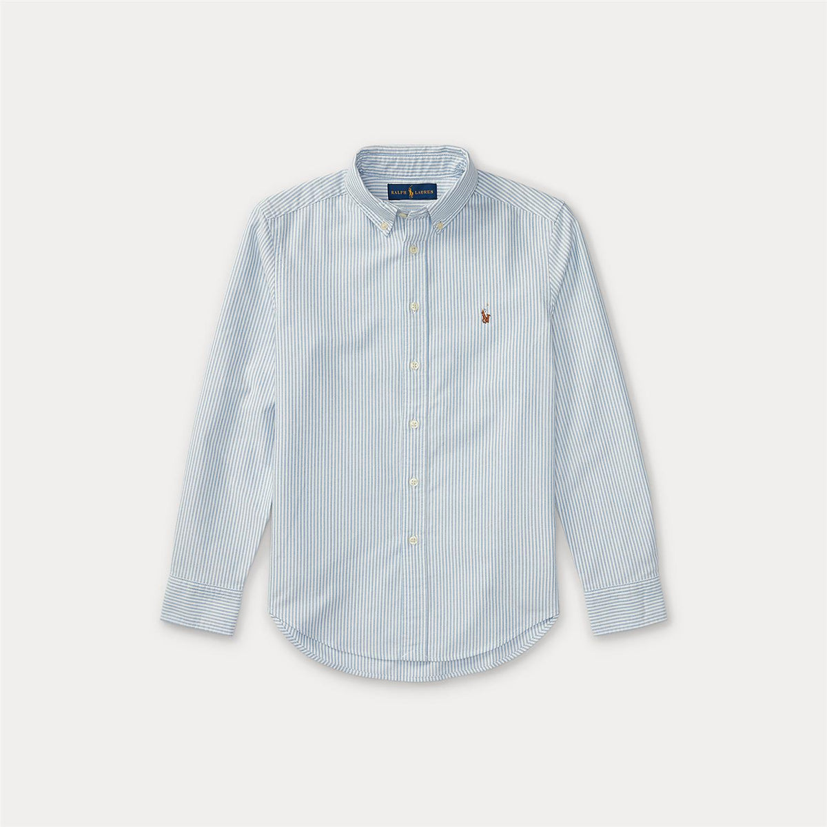 Ralph Lauren barn oxford skjorte for 8-16 år, blå og hvit stripet, overdel i bomull for barn i alderen 8 til 16 år