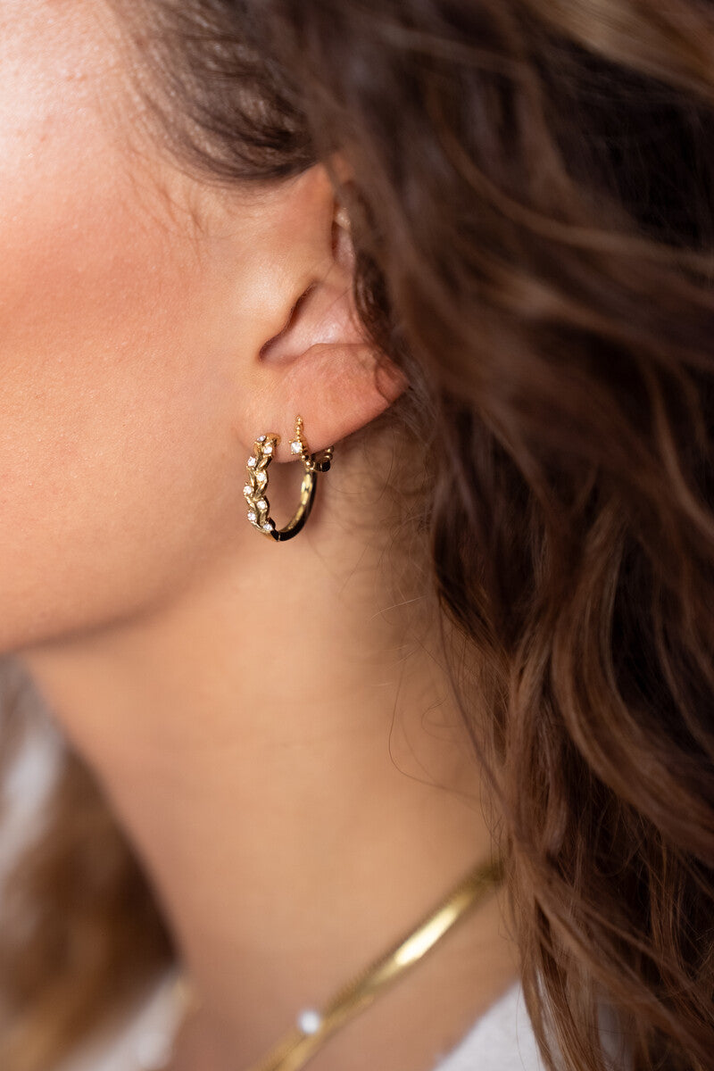 My Jewellery Leaf shaped earrings with rhinestones Sølv