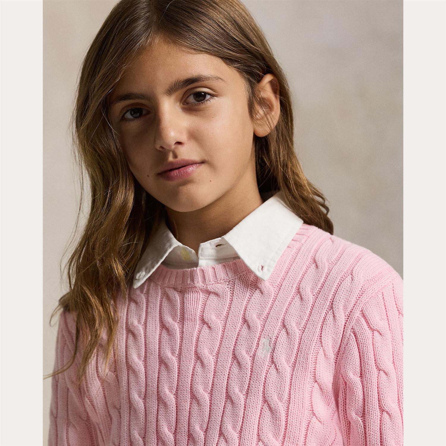 RALPH LAUREN 8-16År Genser m/flettestrikk,Jente Rosa