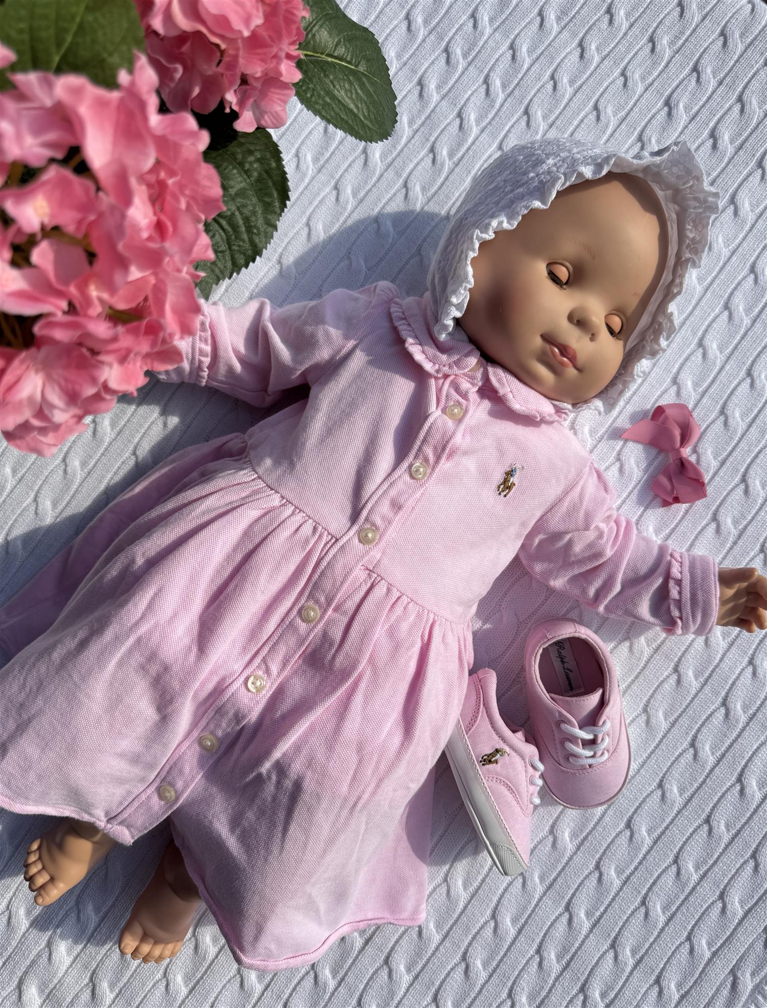 RALPH LAUREN Baby 0-24mnd. Solid Oxford Dress and Bloomer Lys Rosa