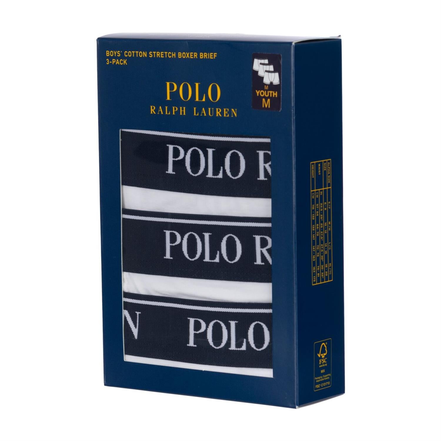 RALPH LAUREN 8-16År 3pk Boxer/Brief Hvit/Mørkeblå