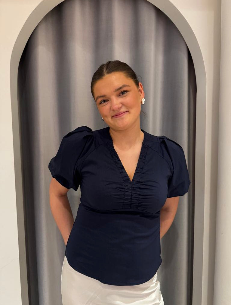 NEO NOIR Irina Poplin Blouse Navy Blue