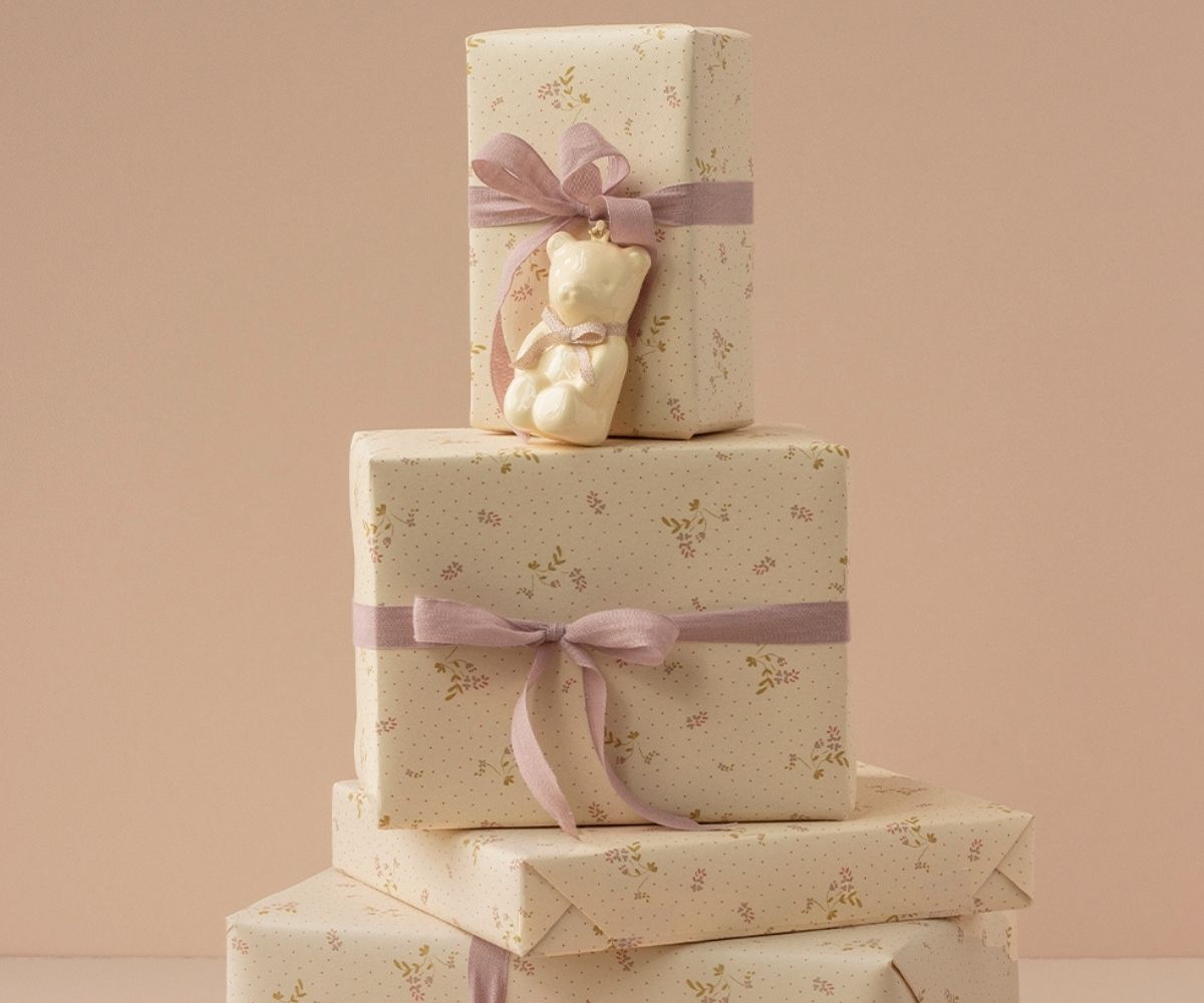 MAILEG Metal ornament,Teddy bear Offwhite/Rose - Farmor Ingvarda