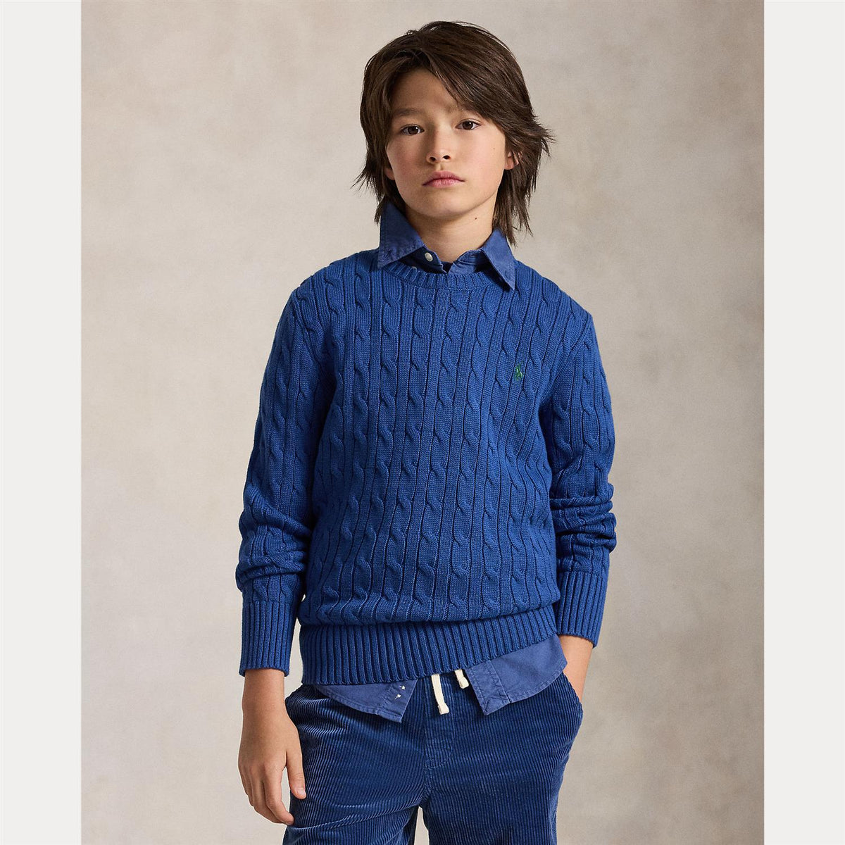 RALPH LAUREN 8-16År Strikket genser m/fletter Kongeblå