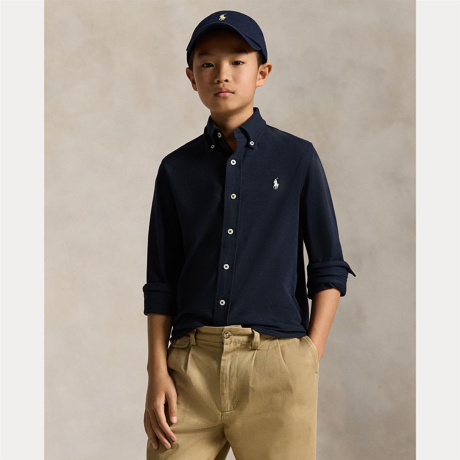 RALPH LAUREN 8-16År Skjorte Bomull Mesh Mørkeblå