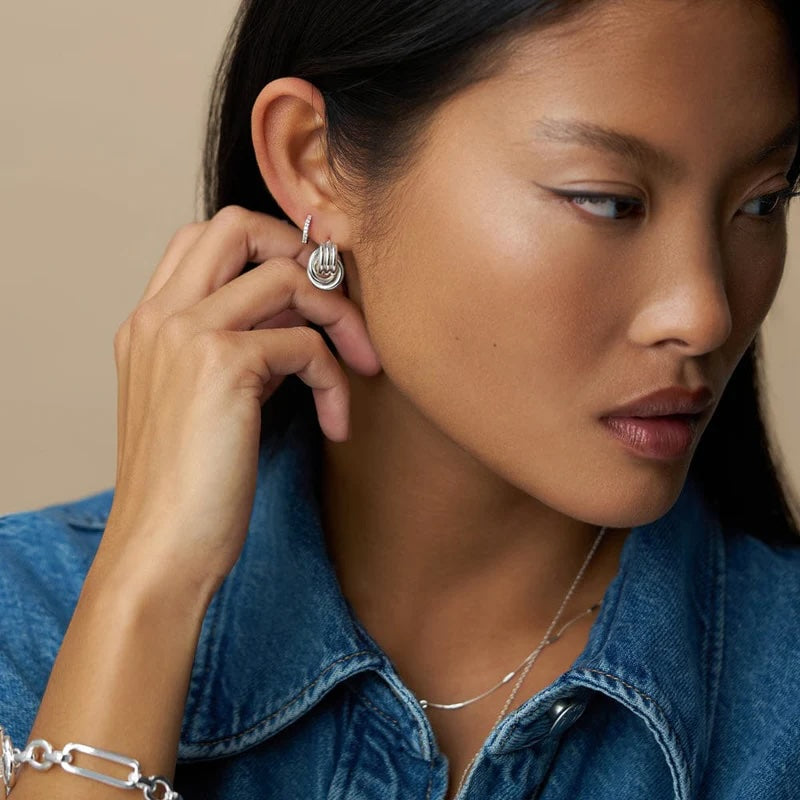 ORELIA Mini Interlocking Stud Earrings Silver