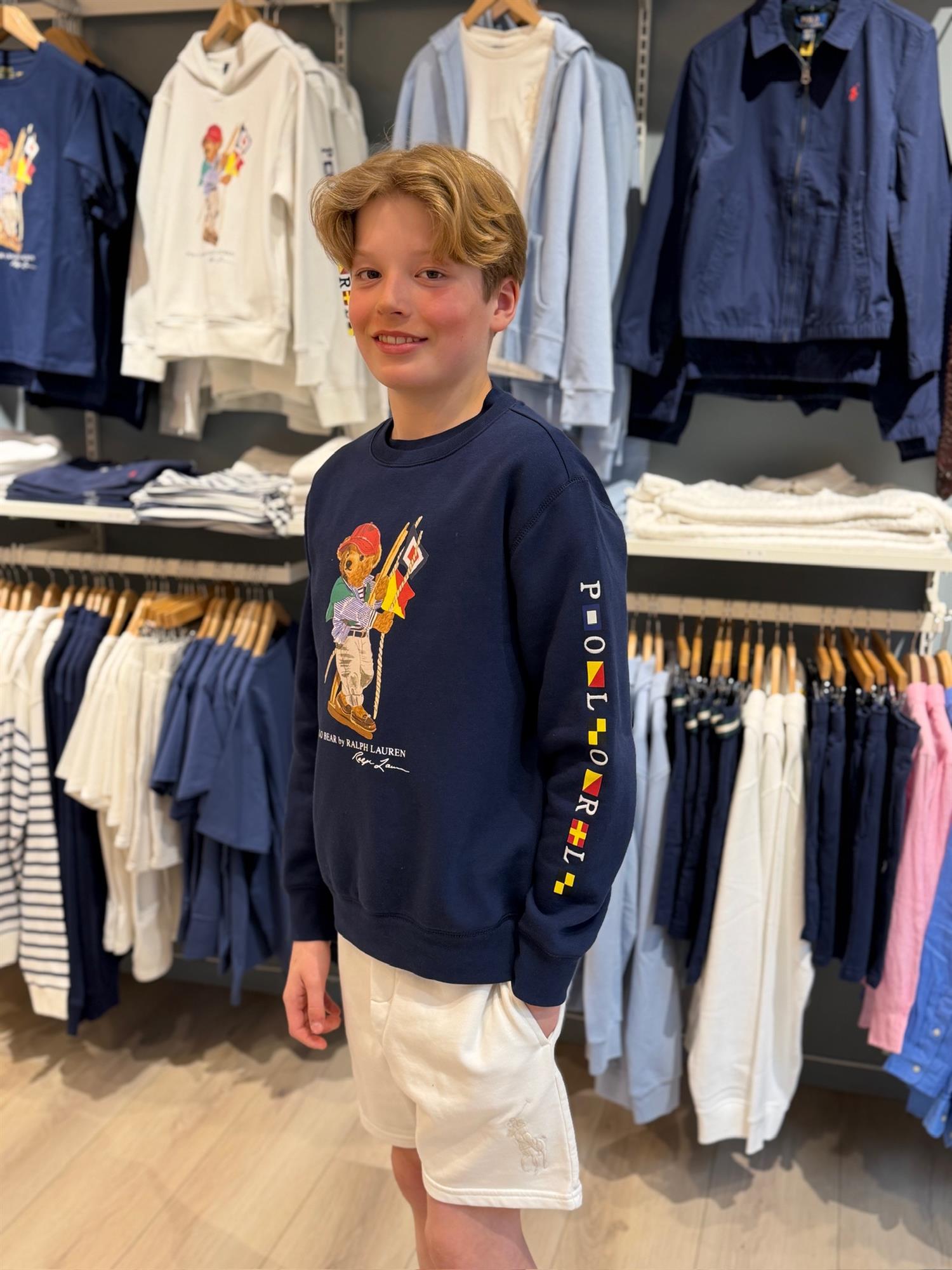 RALPH LAUREN 8-16År Polo Bear Sweatshirt Navy Blue - Farmor Ingvarda