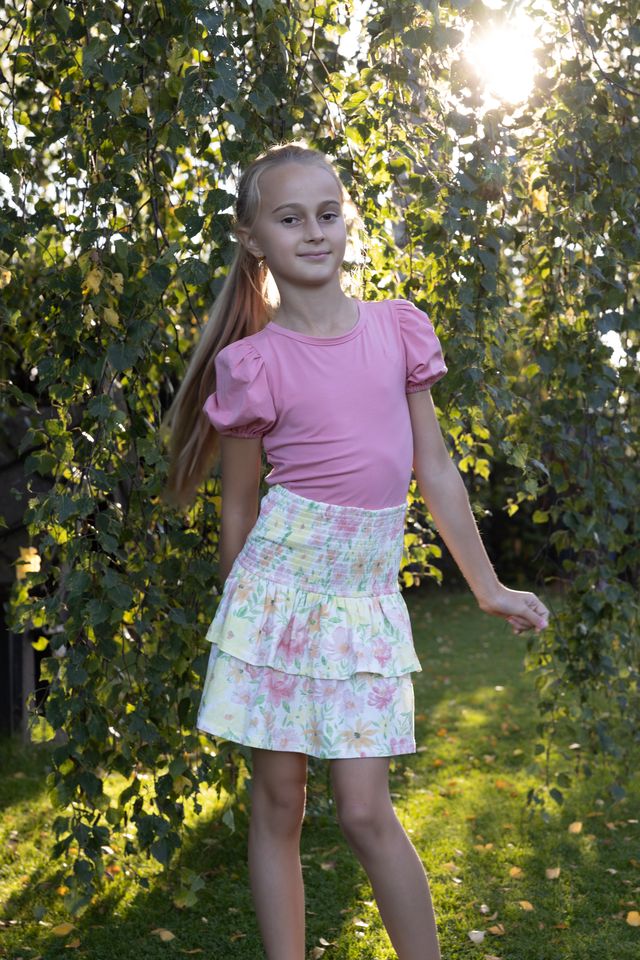 VILJE OG VE Milla skjørt,Blomstret Gul - Farmor Ingvarda