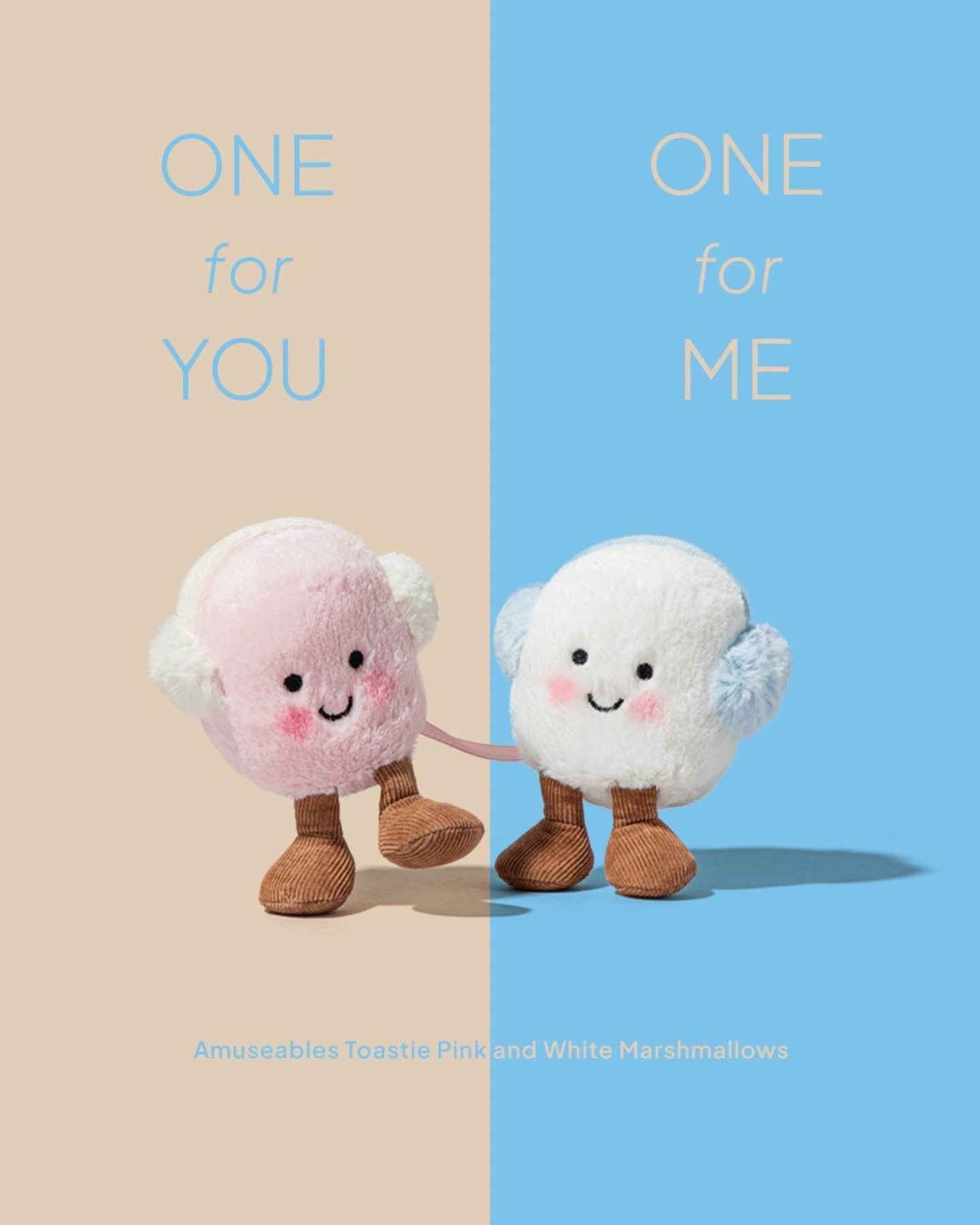 JELLYCAT Amuseables Toastie Pink and White Marshmallows