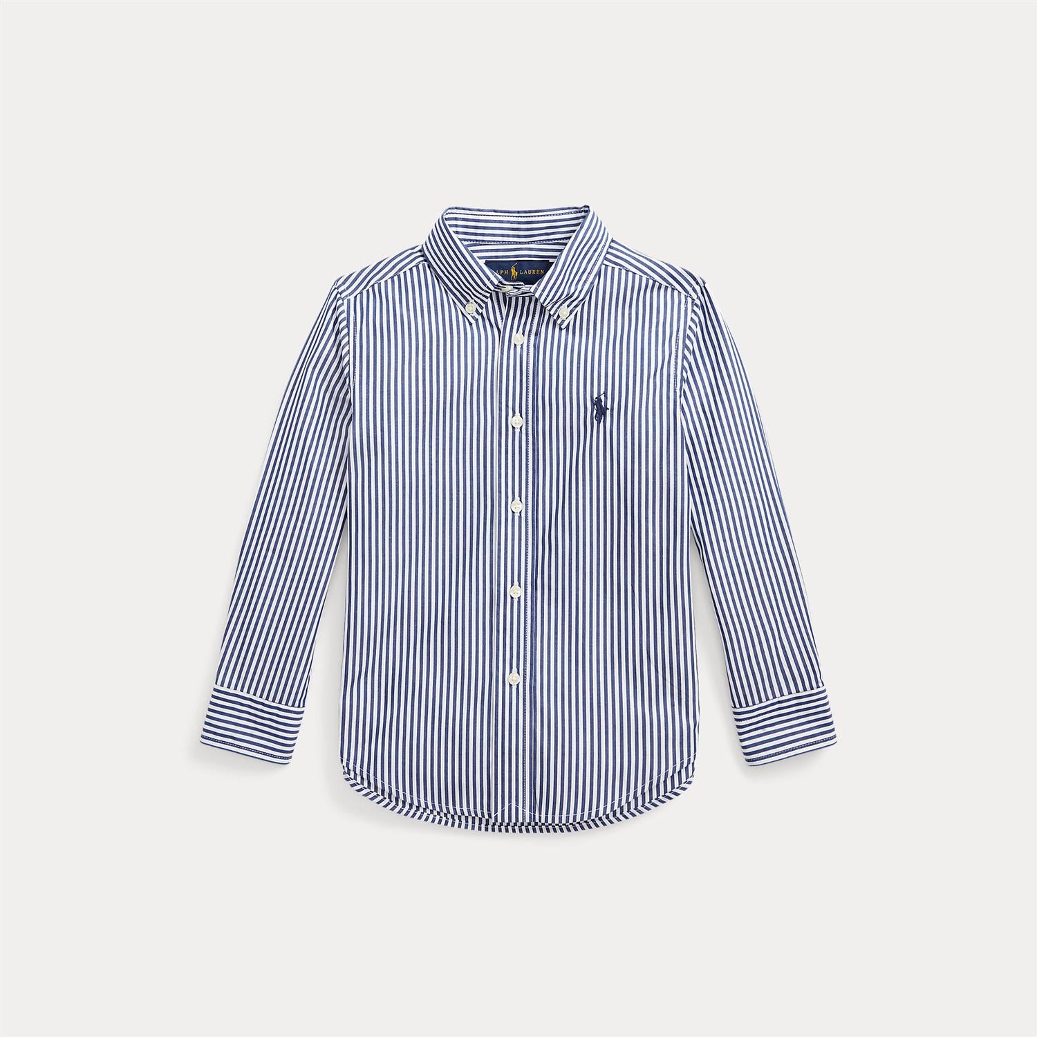 RALPH LAUREN 2-7År Striped Cotton Poplin Shirt,Blå logo