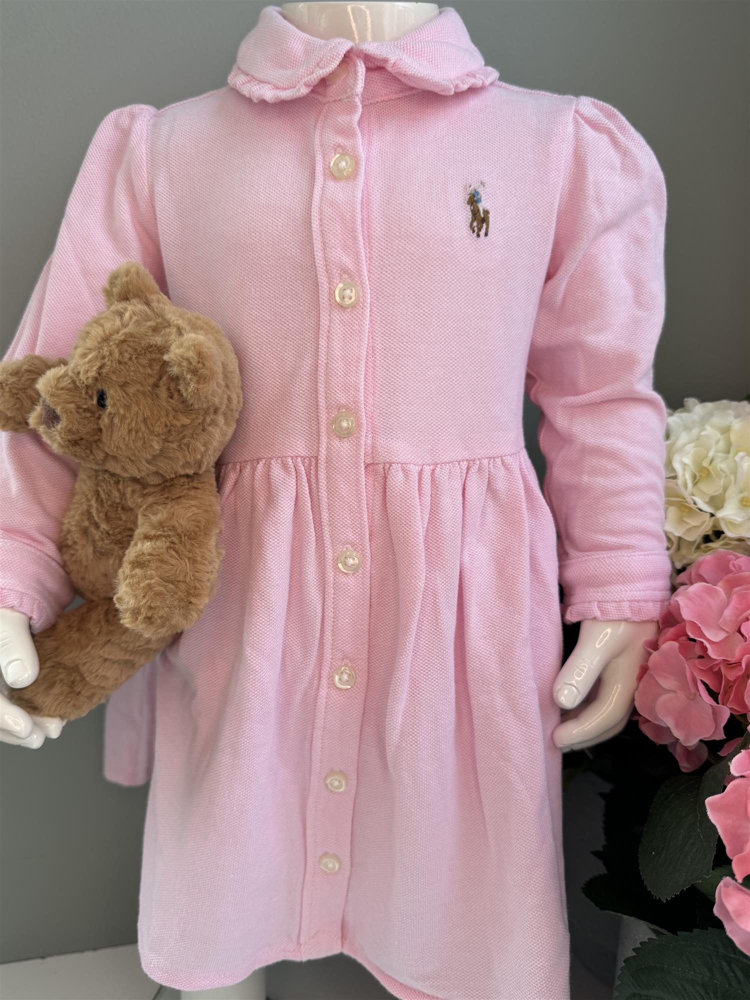 RALPH LAUREN Baby 0-24mnd. Solid Oxford Dress and Bloomer Lys Rosa