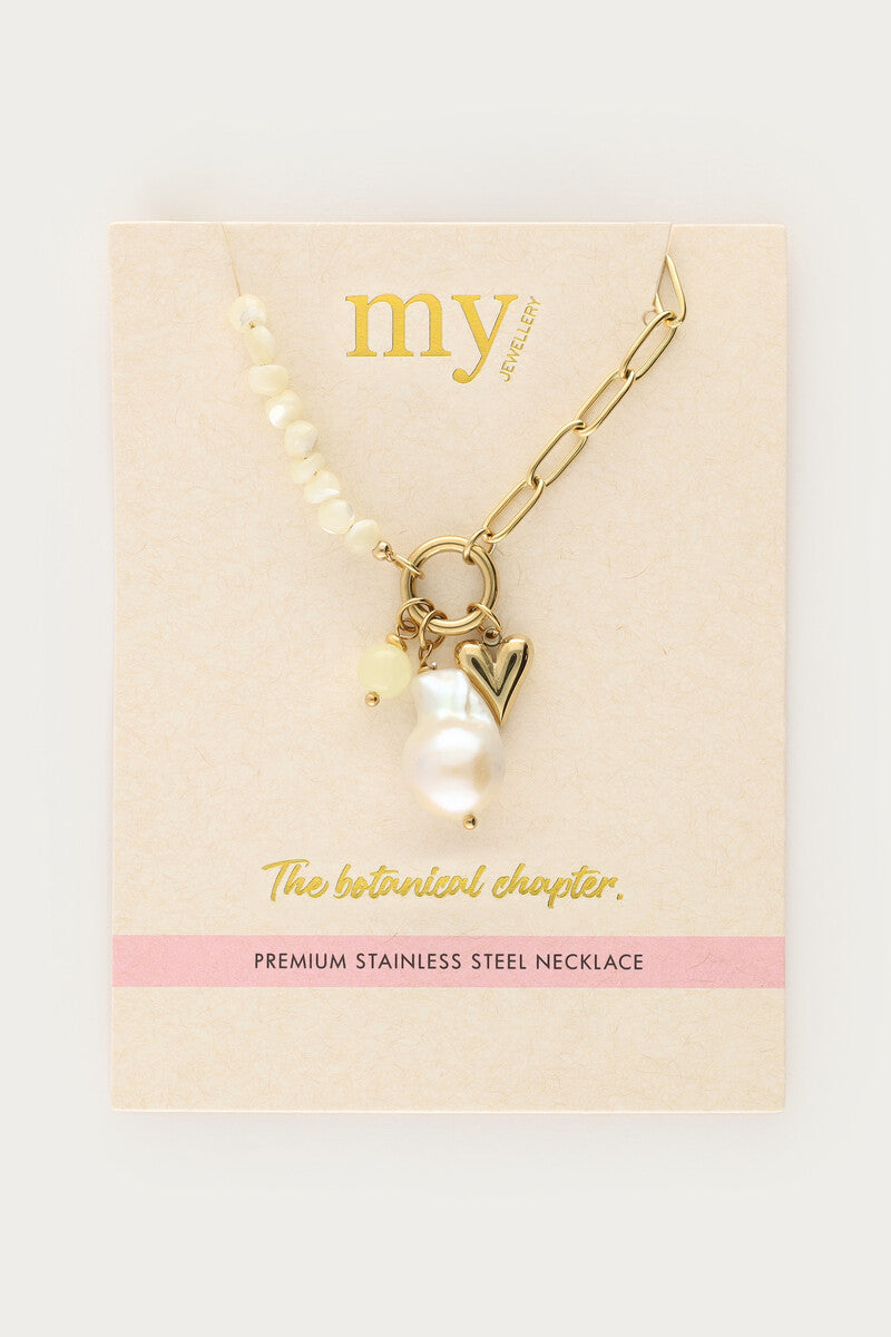 MY JEWELLERY Botanical chain necklace with yellow beads and charms - Farmor Ingvarda