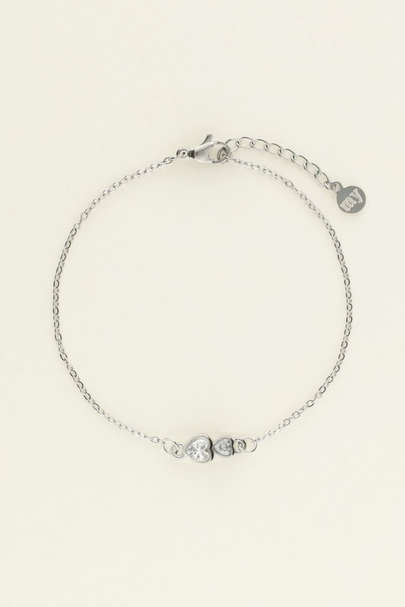 My Jewellery Double rhinestone heart bracelet Sølv
