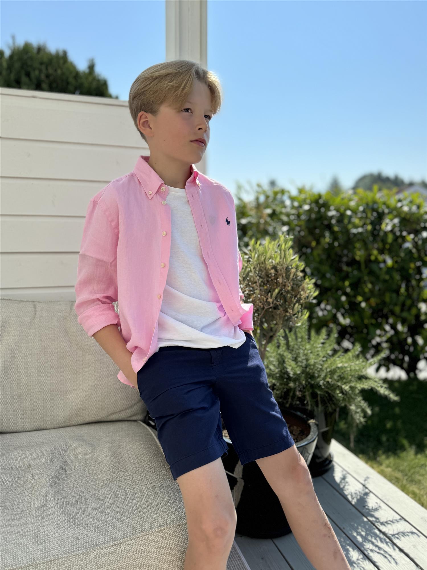 RALPH LAUREN 8-16År Linen Sport Shirt Rosa - Farmor Ingvarda