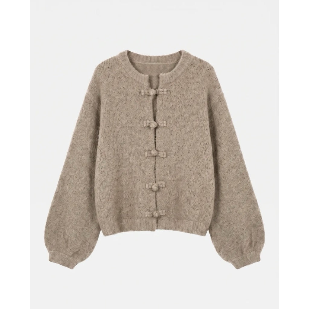 LECOCO Angie damecardigan i taupe, one size, myk og komfortabel overdel med lang erm, perfekt for hverdagsbruk.