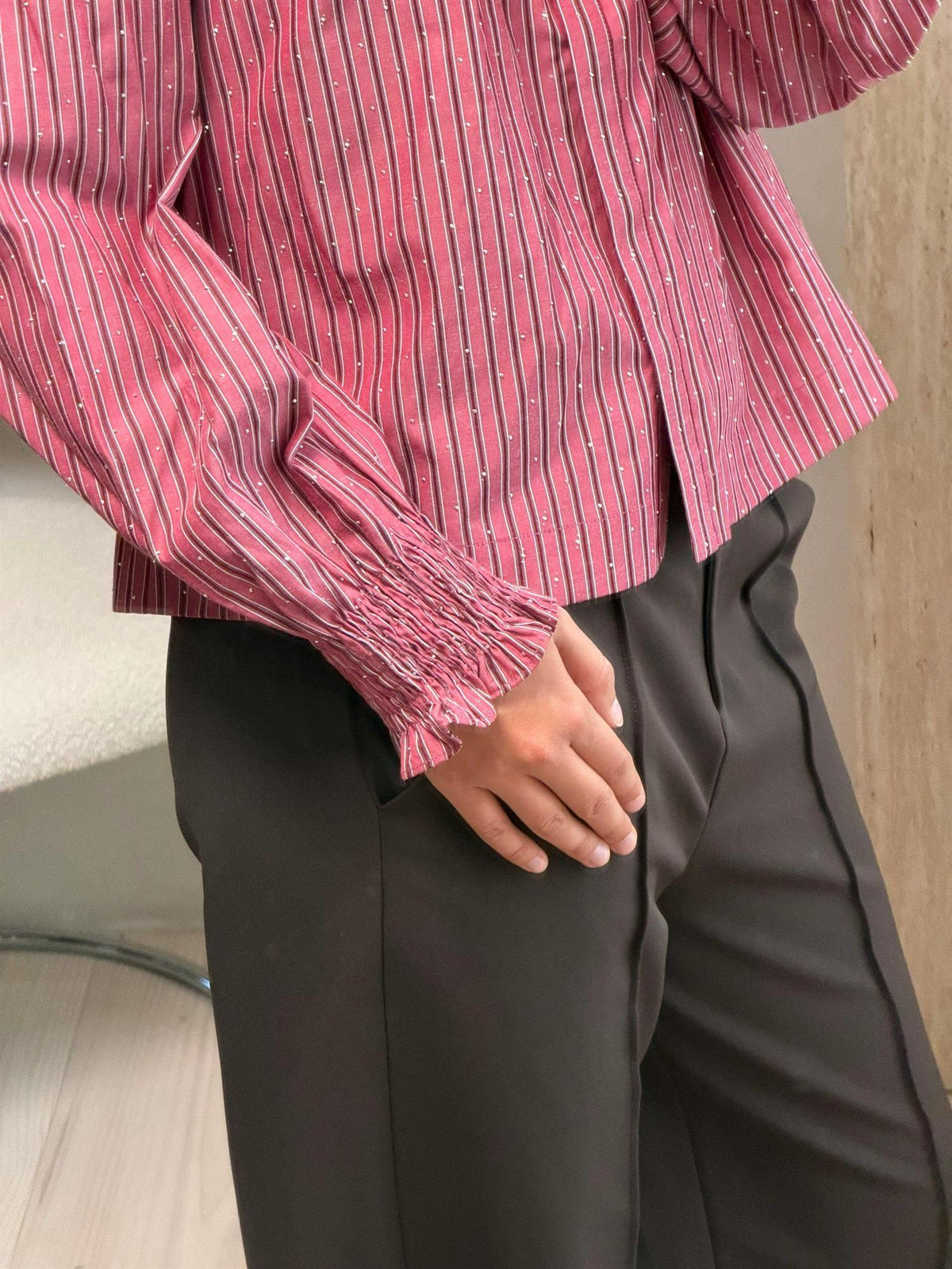 NEO NOIR Astrida Soft Stripe Stone Blouse