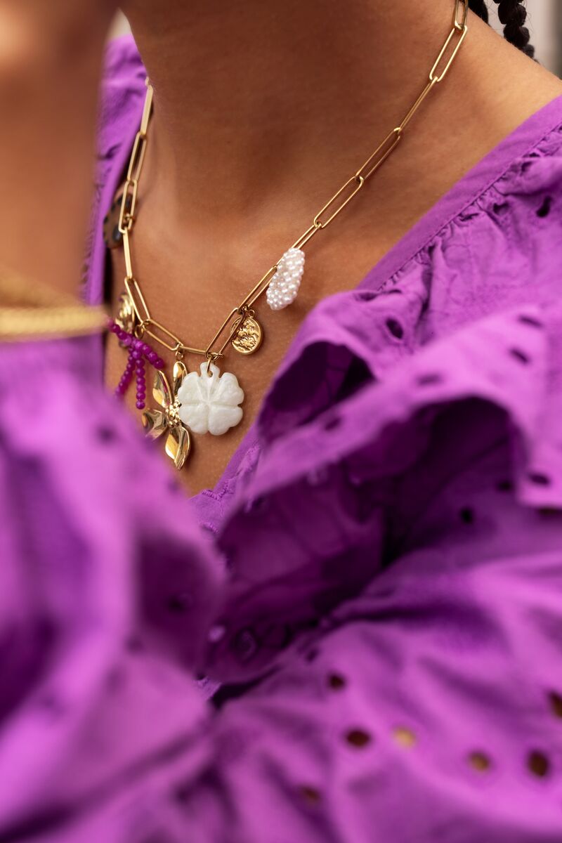 MY JEWELLERY Charm necklace with chainlink and multicoloured flower charms