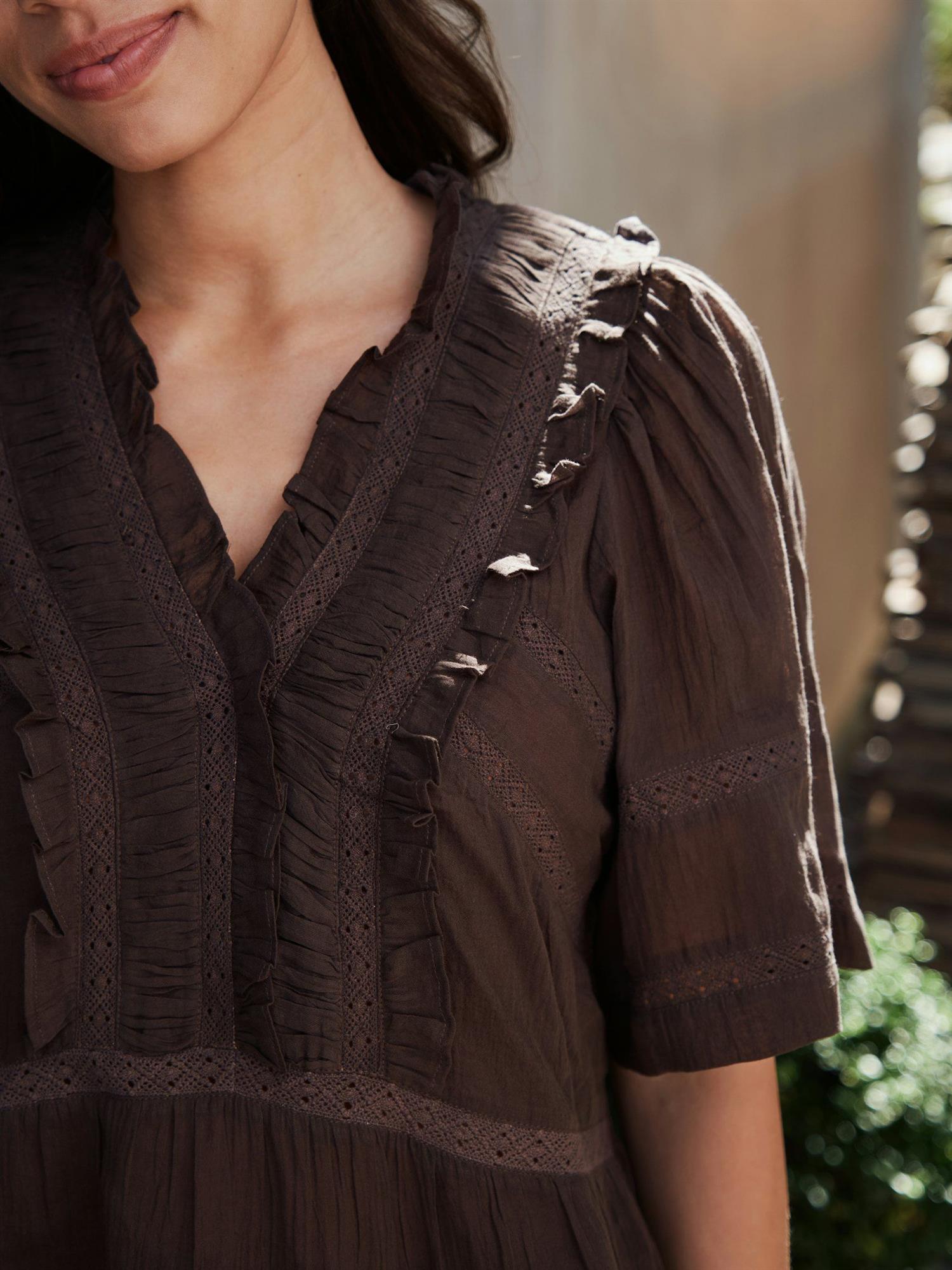 NEO NOIR Evienne Voile Top Dark Brown - Farmor Ingvarda