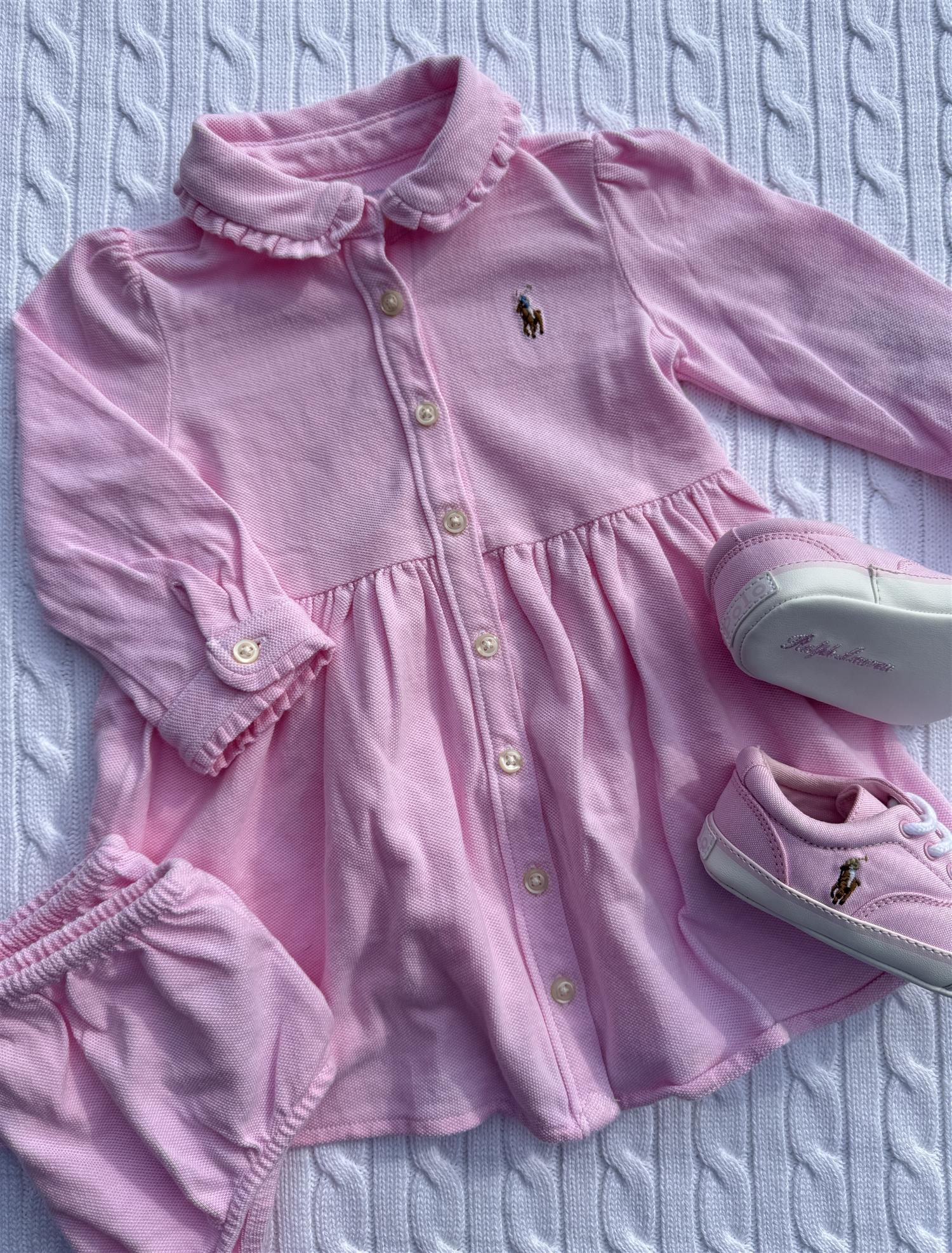 RALPH LAUREN Baby 0-24mnd. Solid Oxford Dress and Bloomer Lys Rosa