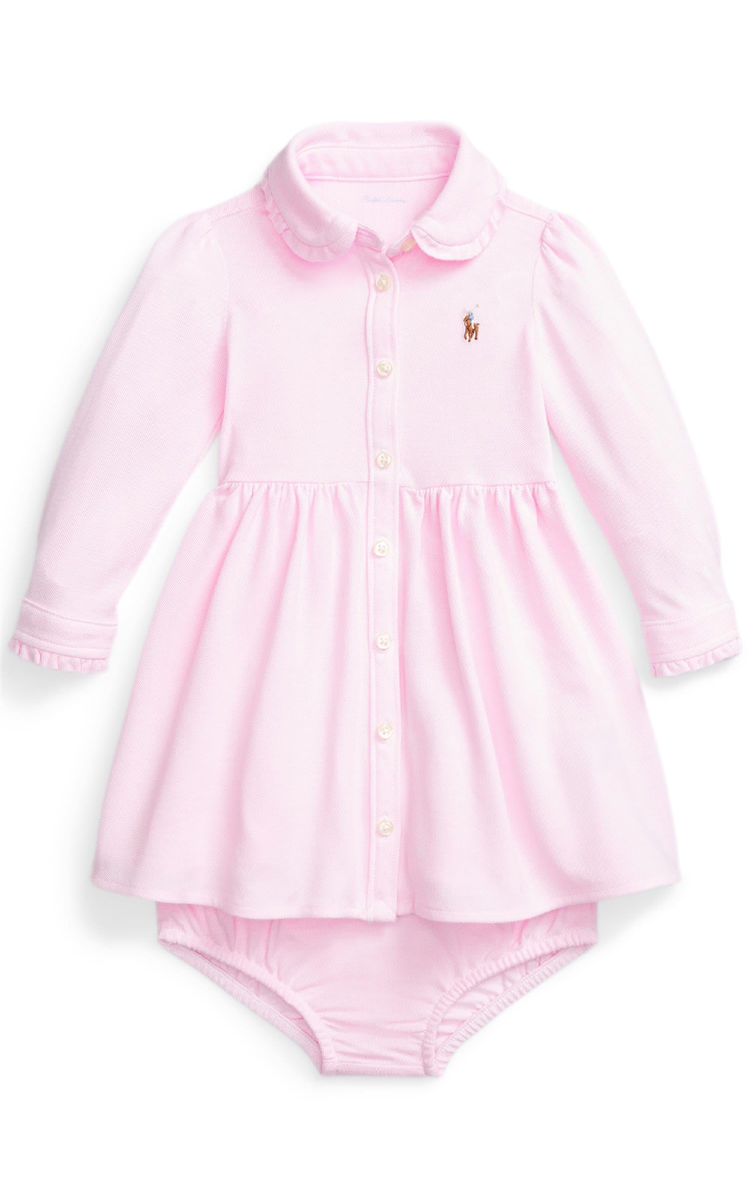 RALPH LAUREN Baby 0-24mnd. Solid Oxford Dress and Bloomer Lys Rosa