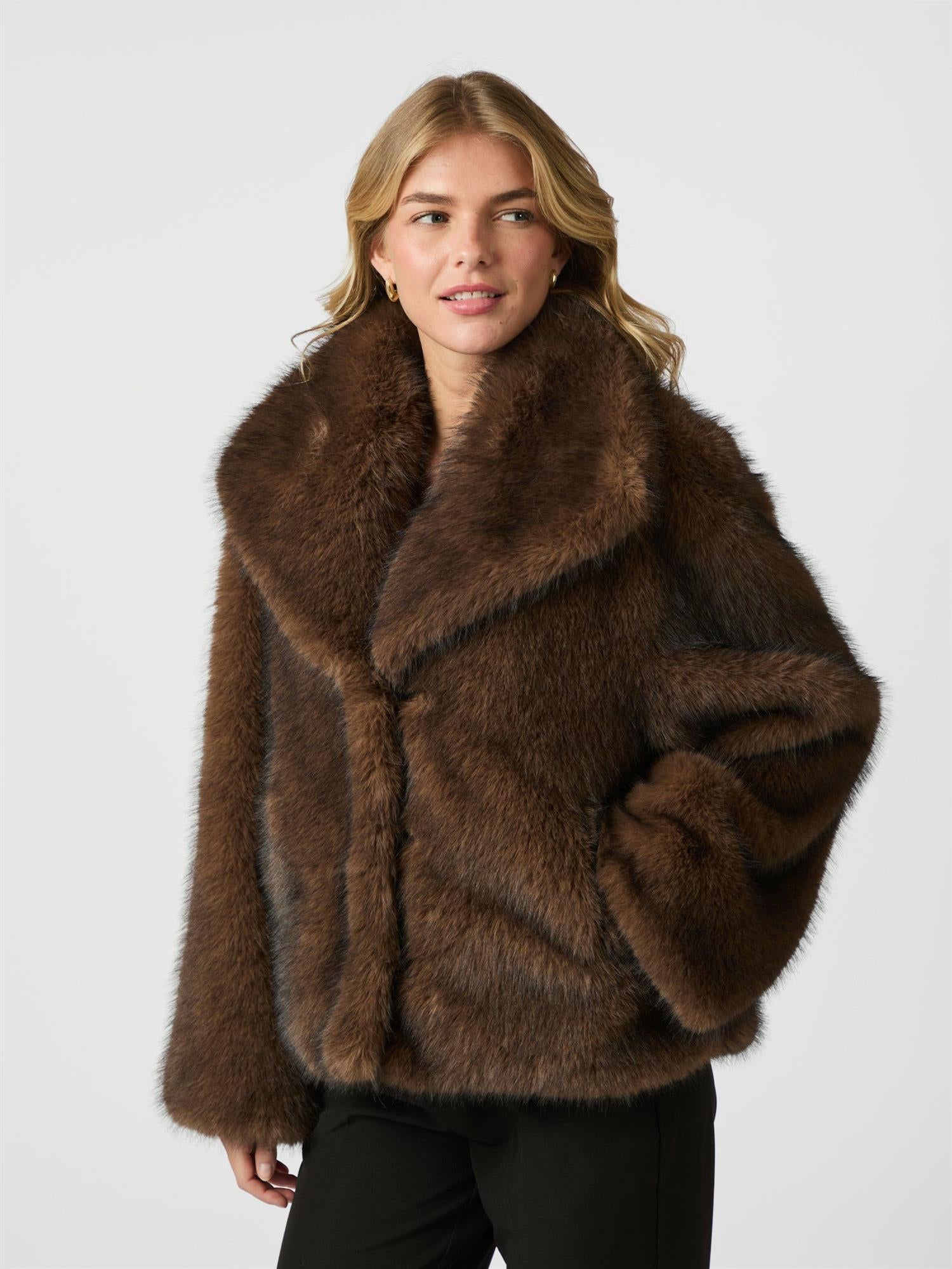 NEO NOIR Stephanie Faux Fur Jacket Brown