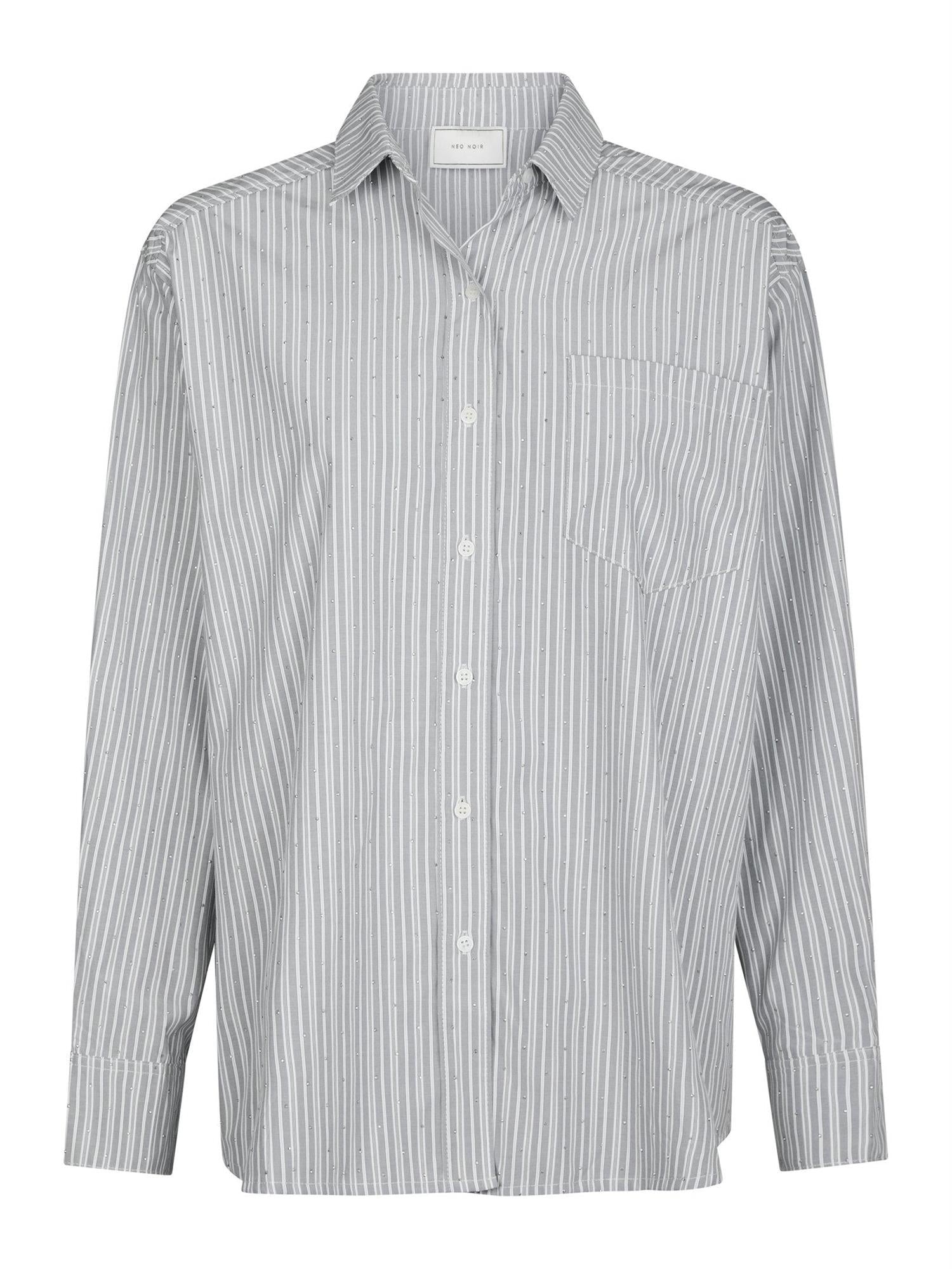 NEO NOIR Dalma Stripe Stone Shirt Lys Grå Stripet