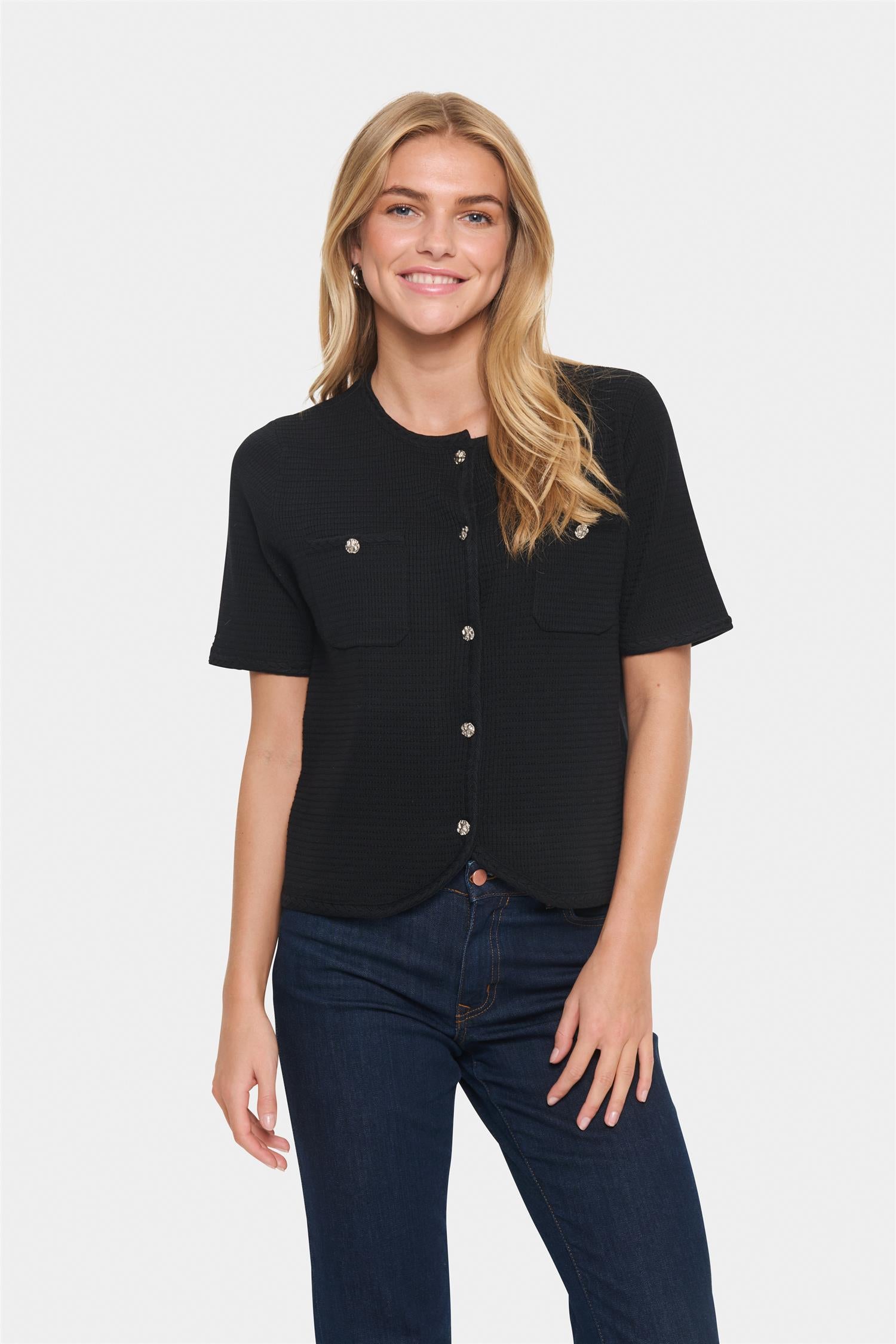 SAINT TROPEZ Lecia SS Cardigan Svart