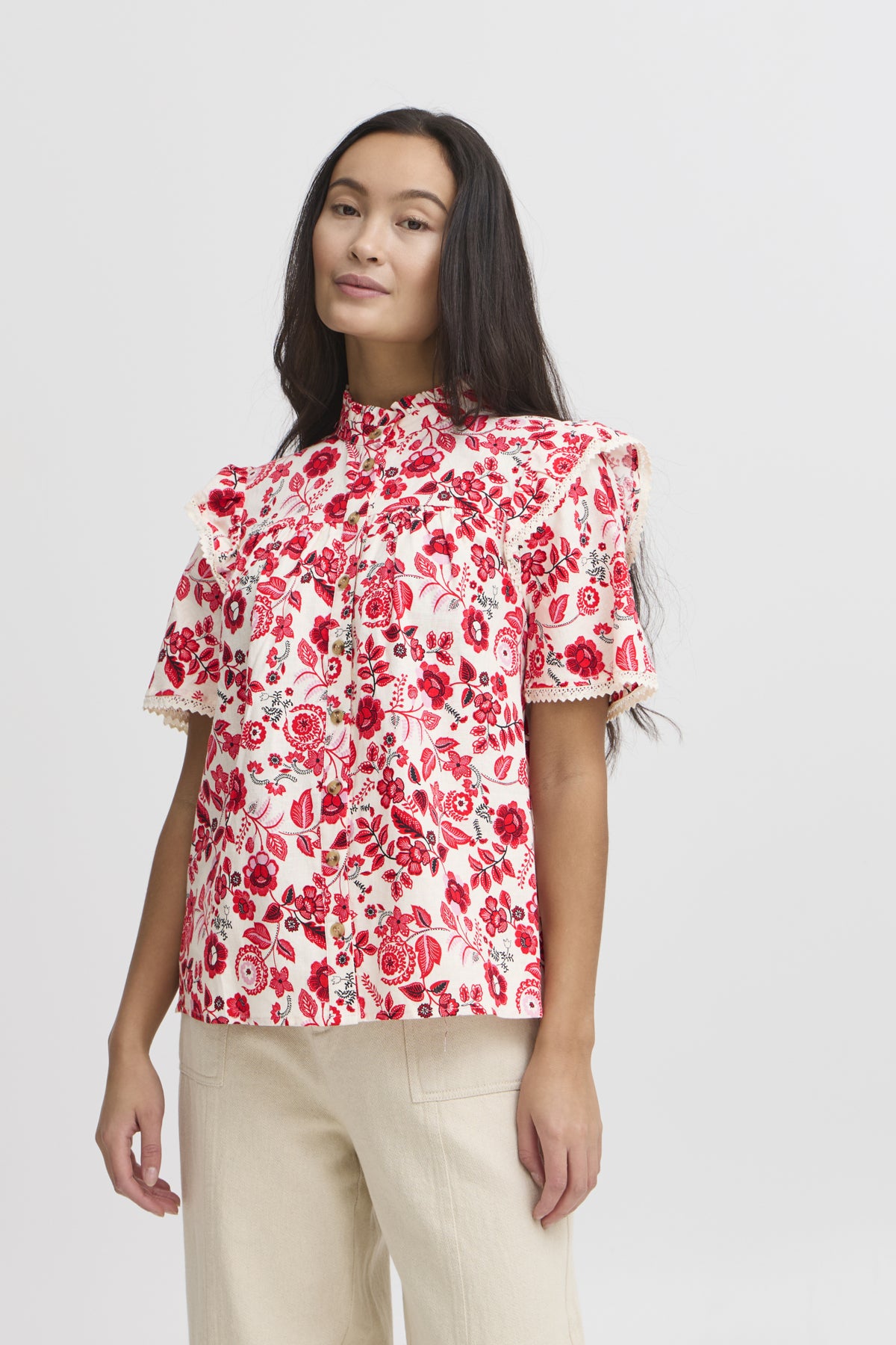 ATELIER RÊVE Iranna Short Sleeve Blouse Rød