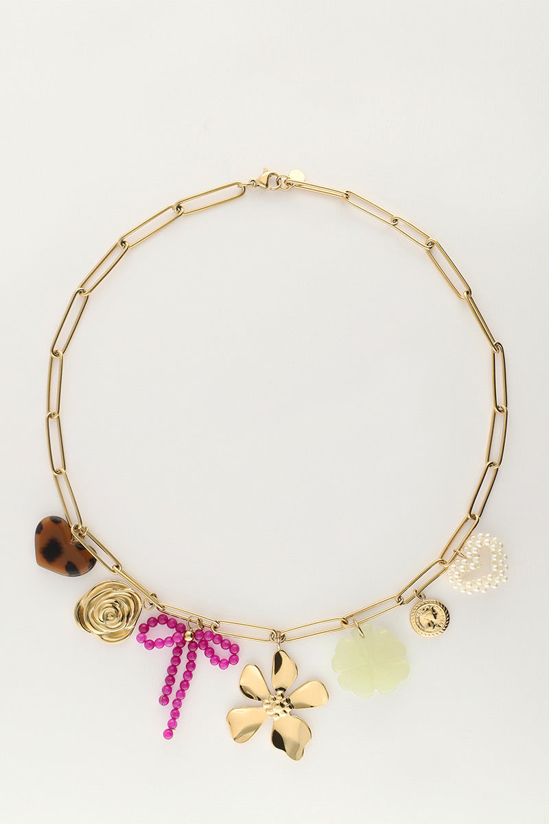 MY JEWELLERY Charm necklace with chainlink and multicoloured flower charms