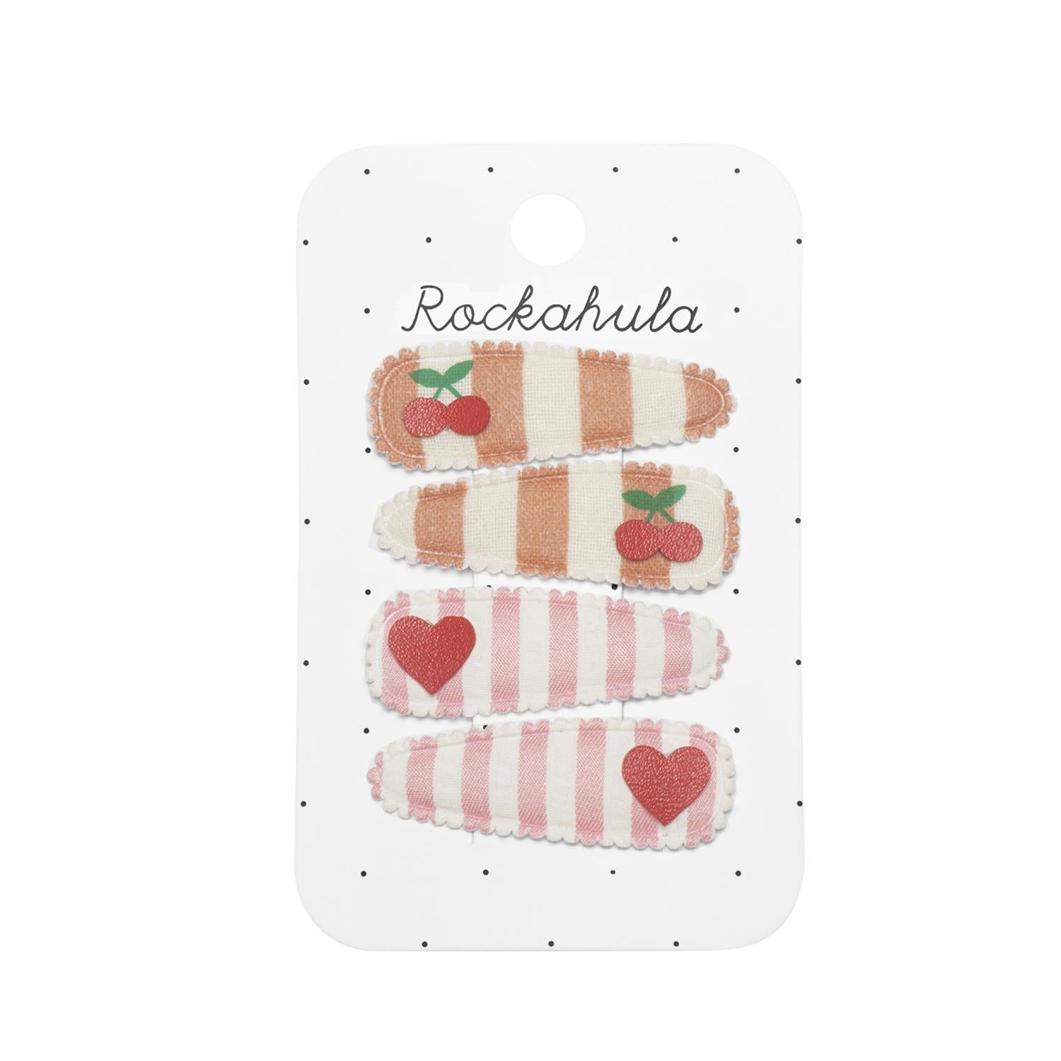 ROCKAHULA Kids Cherry Stripe Fabric Clip Set Rosa