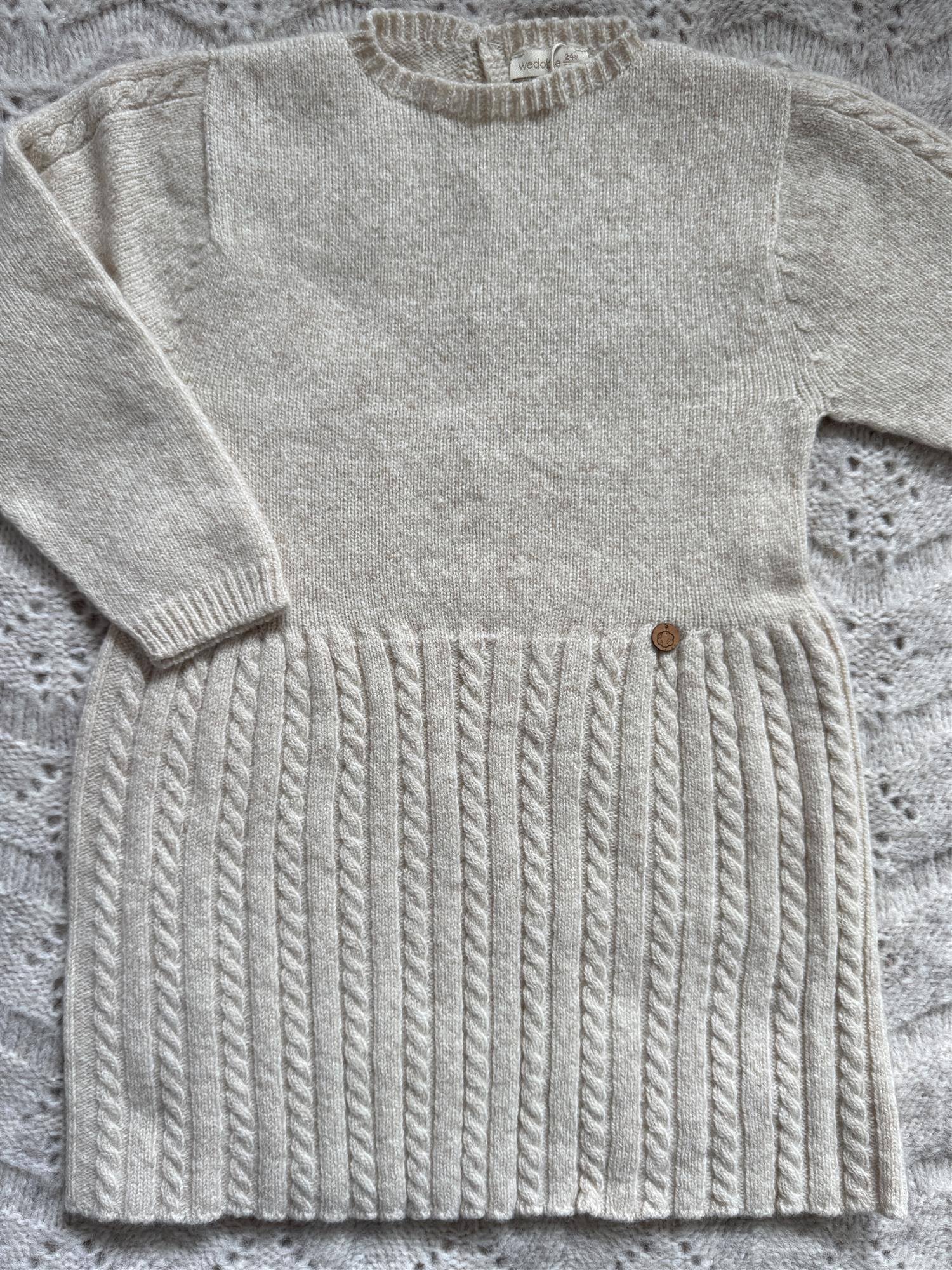 WEDOBLE Strikket kjole m/fletter,Ull Beige Melert