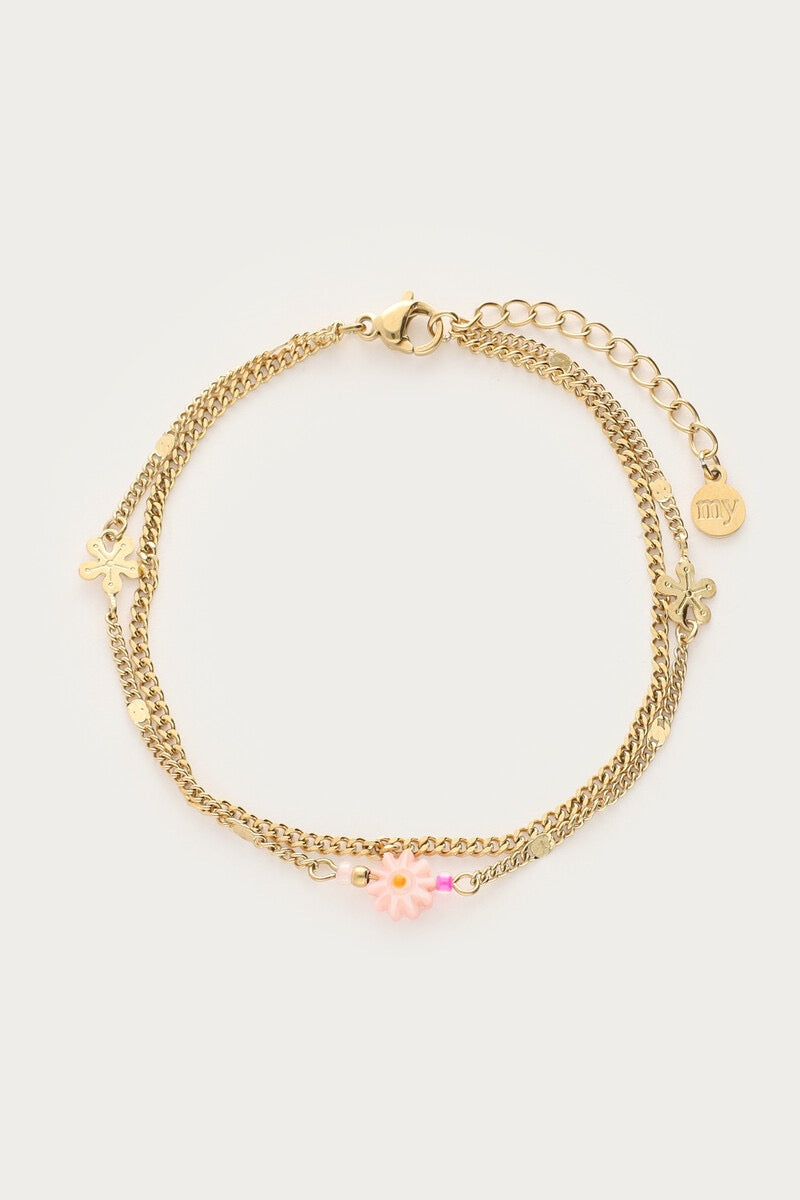 MY JEWELLERY Botanical double bracelet with small pink flower - Farmor Ingvarda