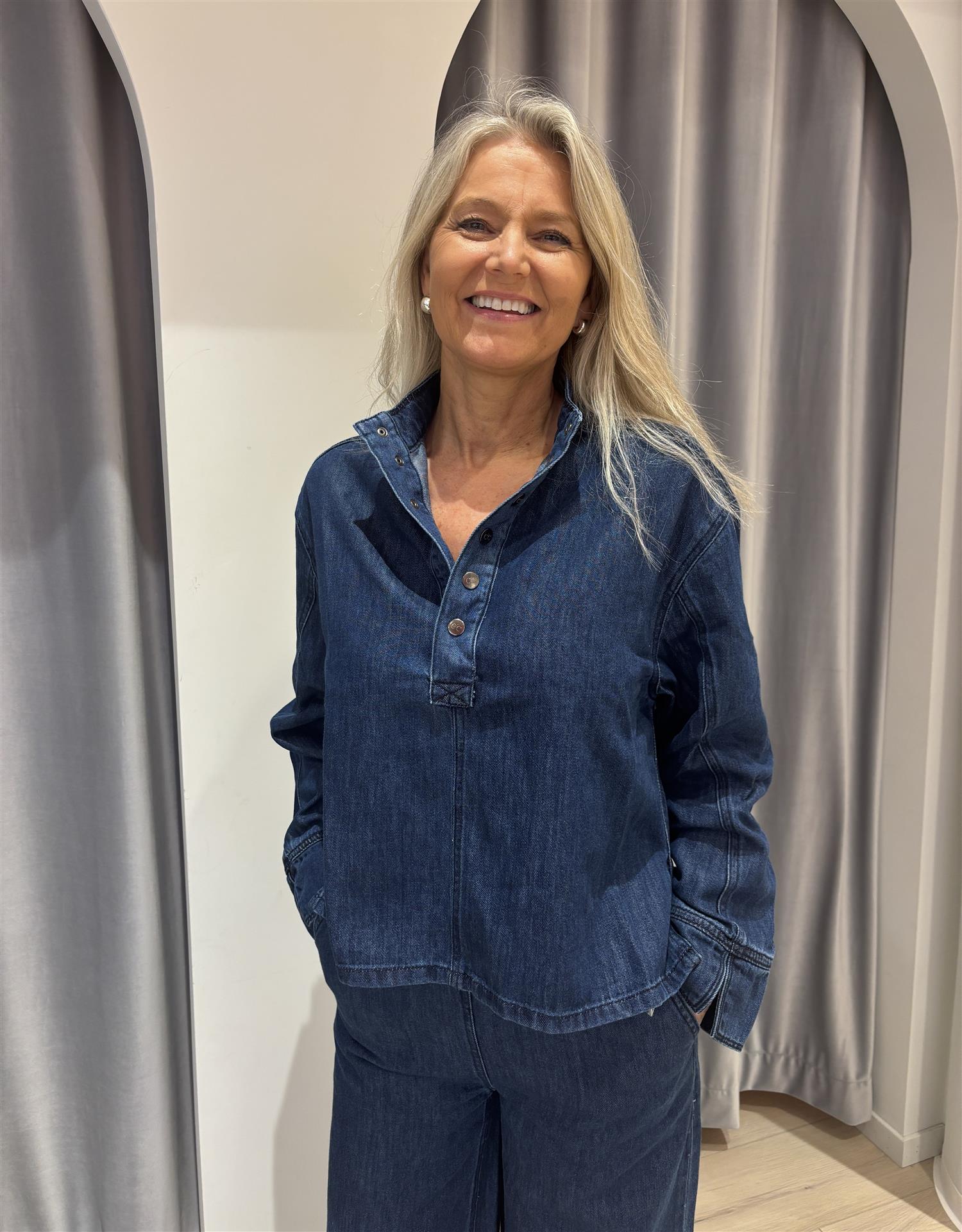 CO´ COUTURE Azmina Denim Placket Blouse Denim Blue